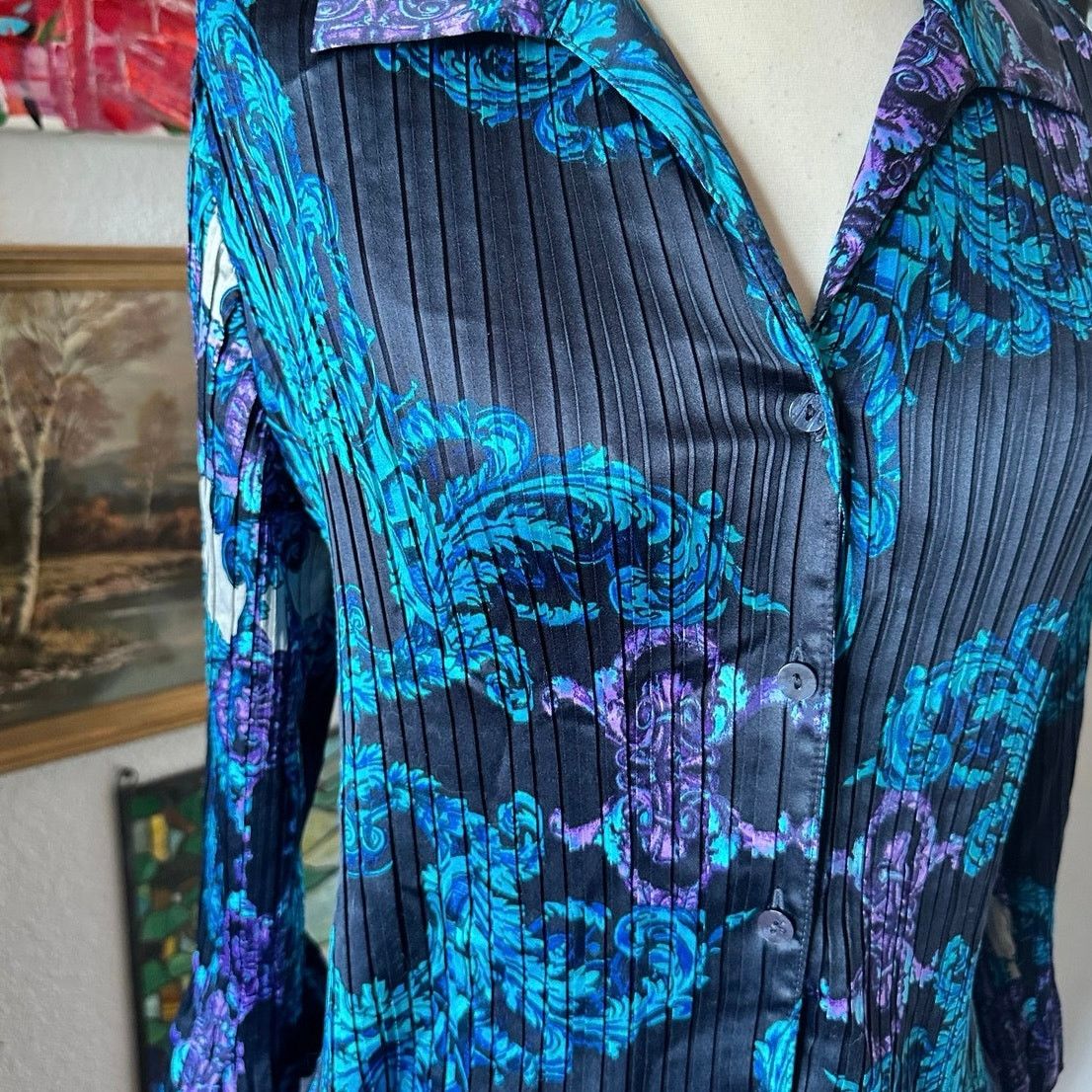 Other jaclyn smith purple blue floral button up blouse Size XL / US 12-14 / IT 48-50 - 2 Thumbnail