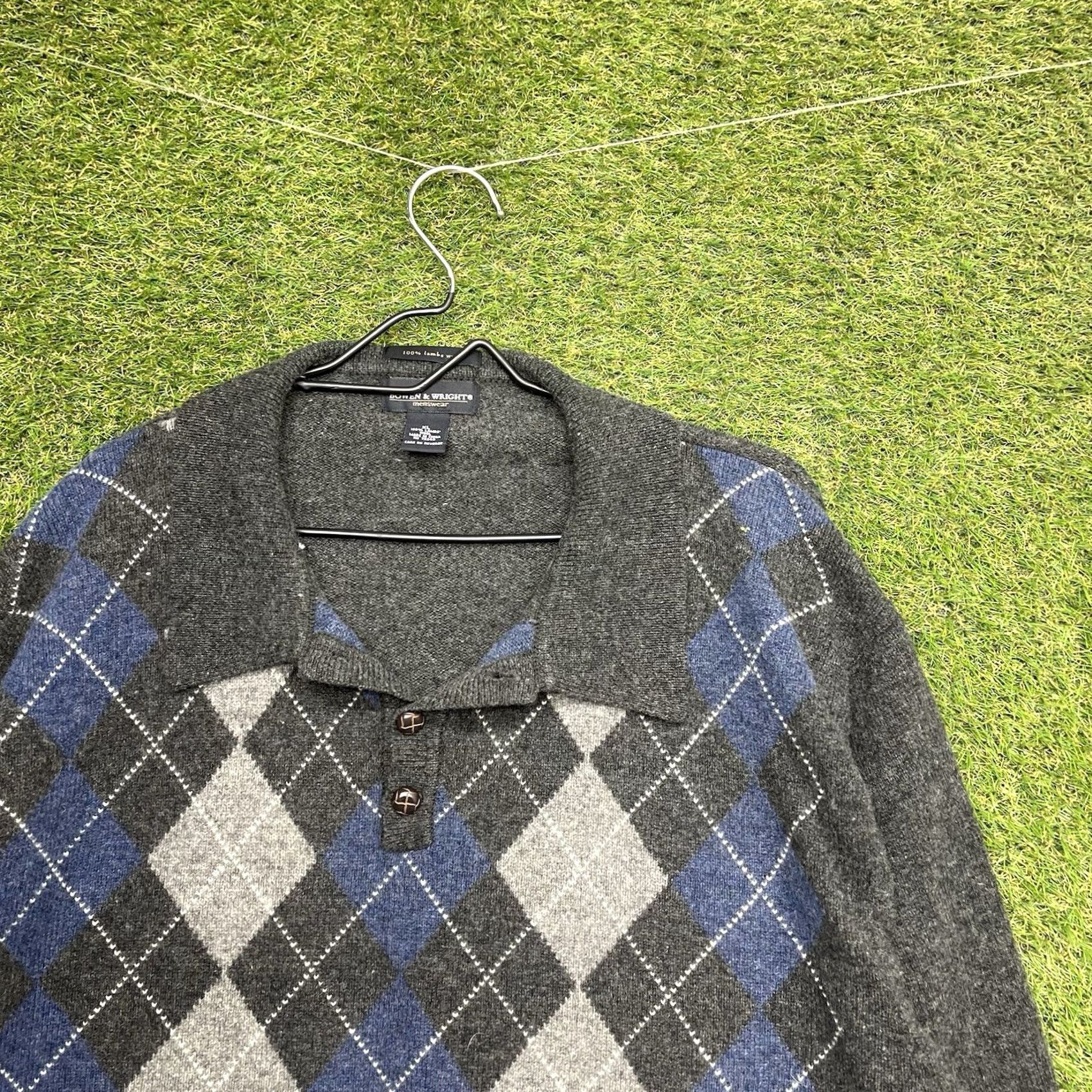 Vintage Bowen & Wright Mens XL Heather Raglan Knit Argyle Wool Sweater Crew Neck 90s Pullover Grey Knit Shirt? Size US XL / EU 56 / 4 - 2 Thumbnail
