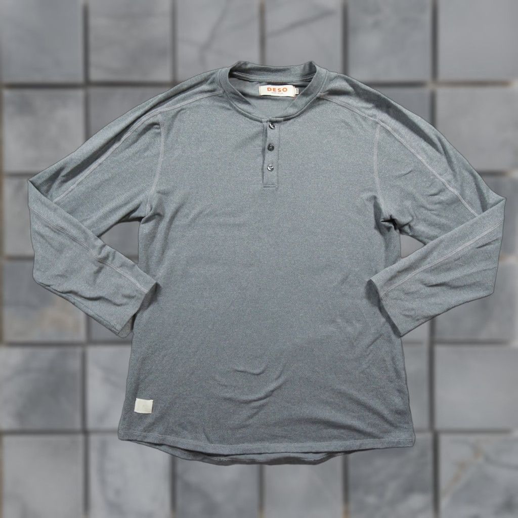 Vintage Deso Shirt Mens Medium Gray Henley Long Sleeve Stretch Outdoors Casual Adult Size US M / EU 48-50 / 2 - 1 Thumbnail