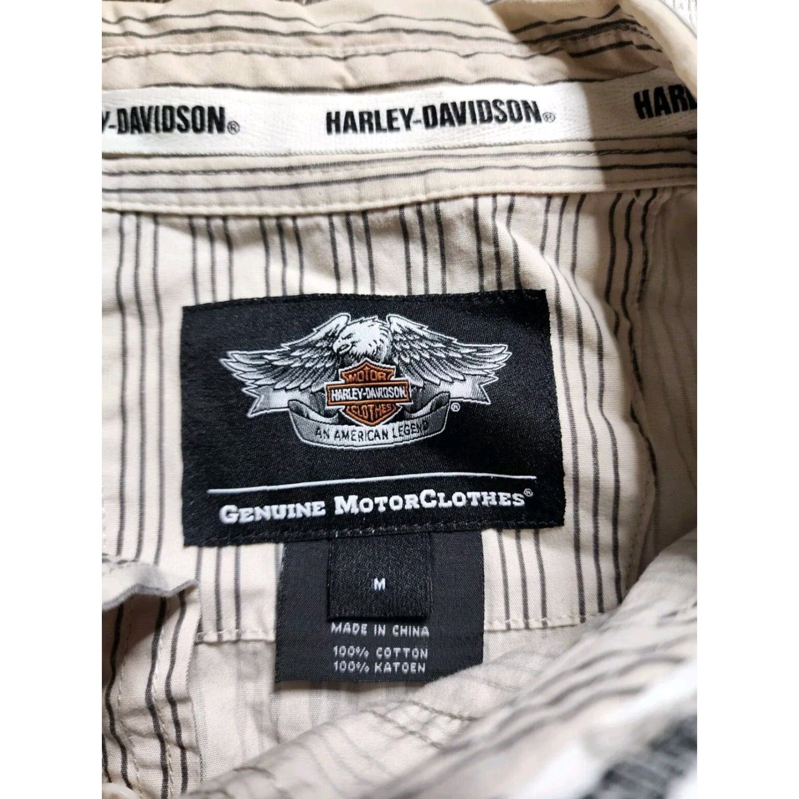 Harley Davidson Harley Davidson Motorcycles Button Down Shirt Mens M Tan Striped Short Sleeve Casual Motorcycle Theme Cotton Size US M / EU 48-50 / 2 - 6 Thumbnail