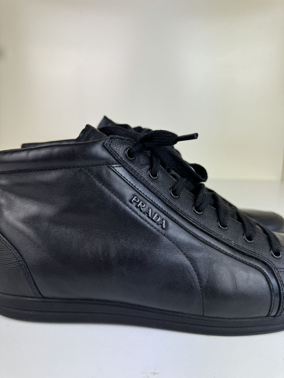 Prada Prada High Top Saffiano Leather Black Sneakers Trainers Boot Size US 10 / IT 40 - 4 Thumbnail