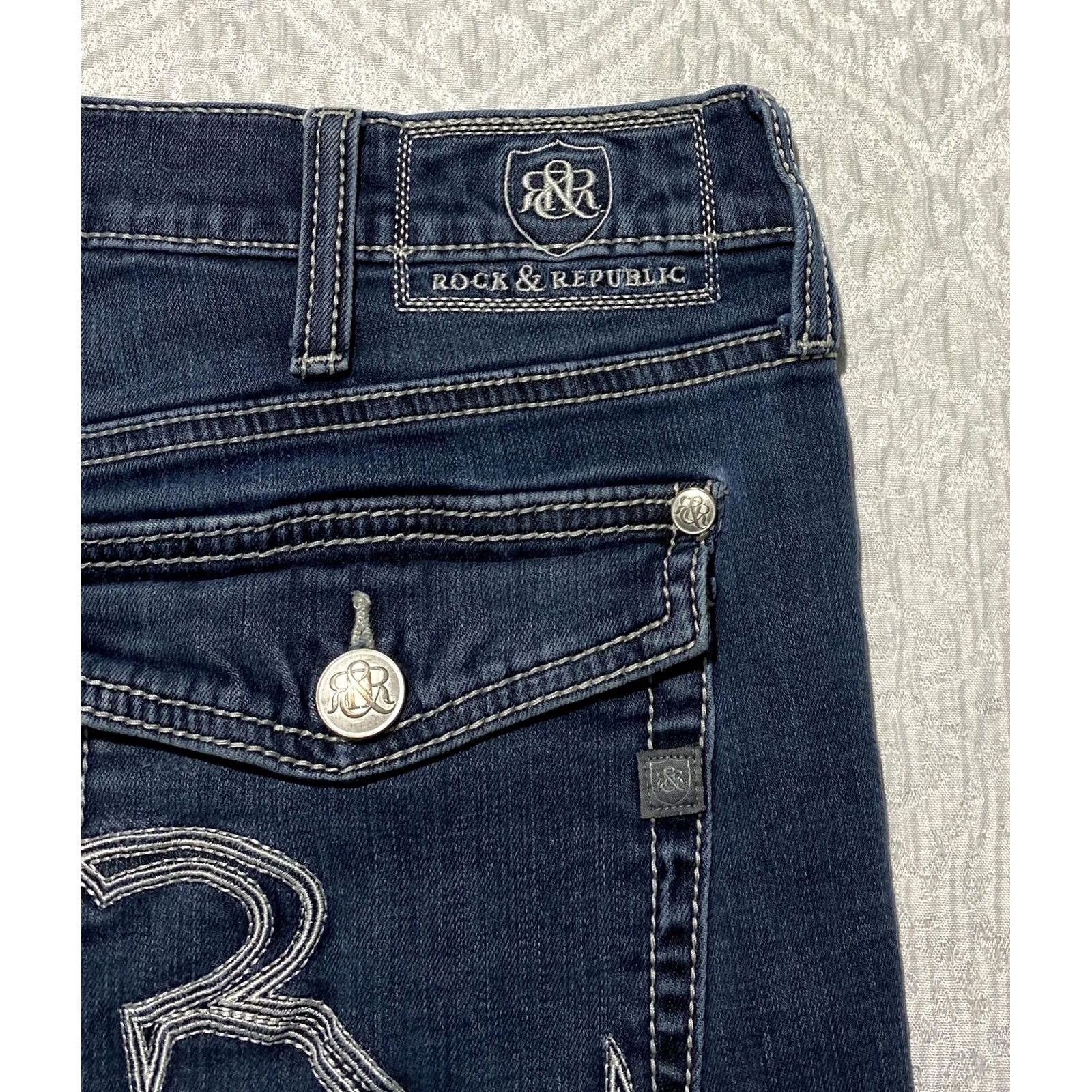 Vintage Rock & Republic Jeans Mens 38x32 Blue Bootcut Denim Flap Pockets Embroidered R Size US 38 / EU 54 - 5 Thumbnail