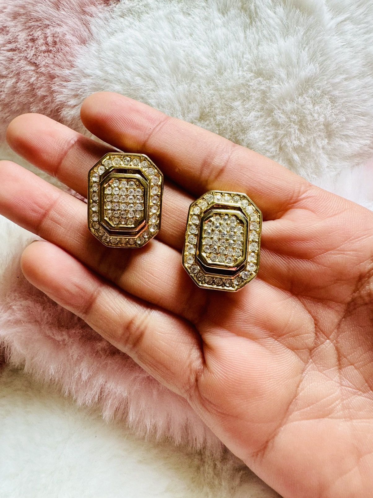 Vintage Christian Dior Clip on Earrings Gold Tone rectangle