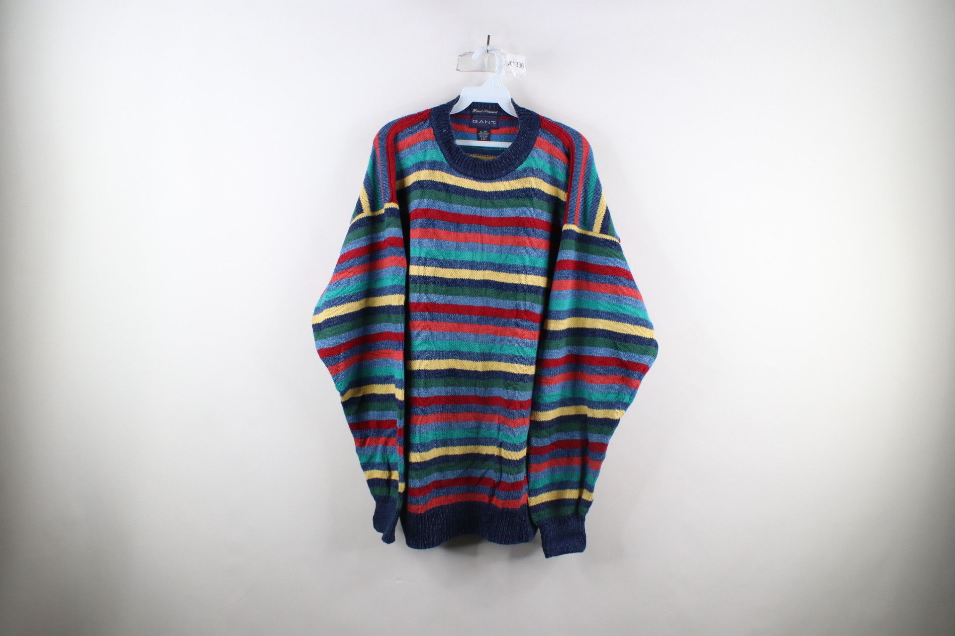 image of Vintage 90's Streetwear Rainbow Striped Knit Crewneck Sweater, Men's (Size XL)