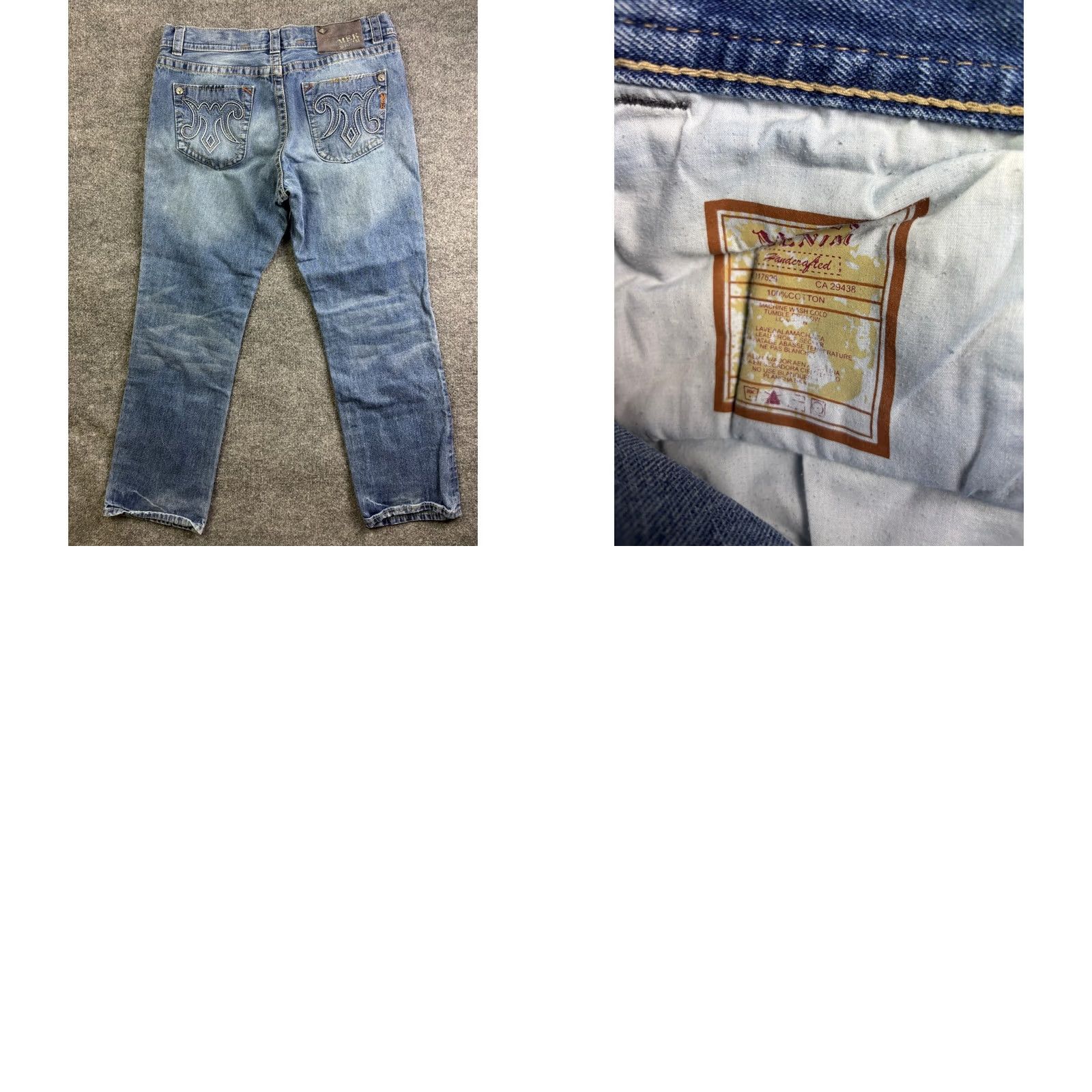 Denime MEK Denim Cody Straight Jeans Mens 38x34 Blue Embroidered Button Fly Denim Straight Reg Mid Rise 5-Pocket Modern Vintage Look Size US 38 / EU 54 - 8 Thumbnail