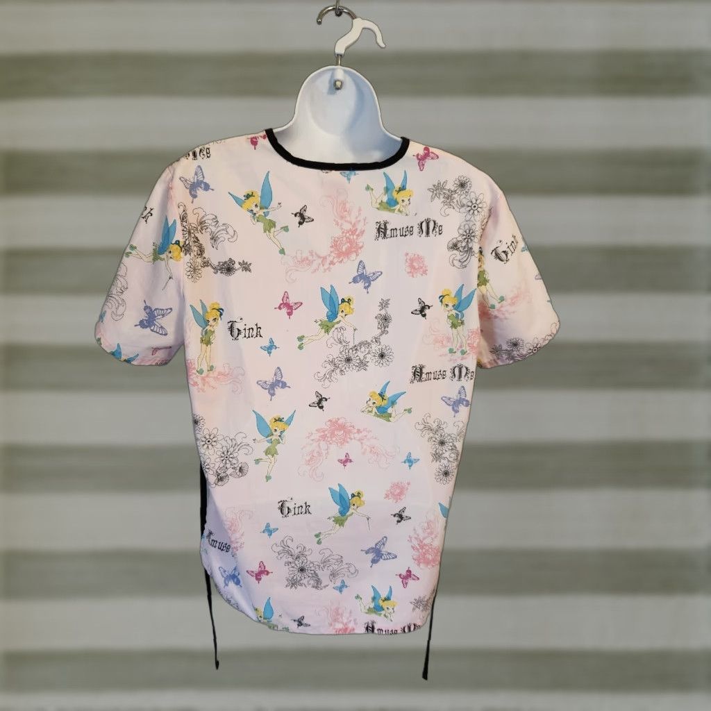 Disney Disney World Pink Tinkerbell Print Scrub Top V-Neck Women's Sz Small Shirt Scrub Top Womens Pink Disney World Tinkerbell Size S / US 4 / IT 40 - 1 Thumbnail