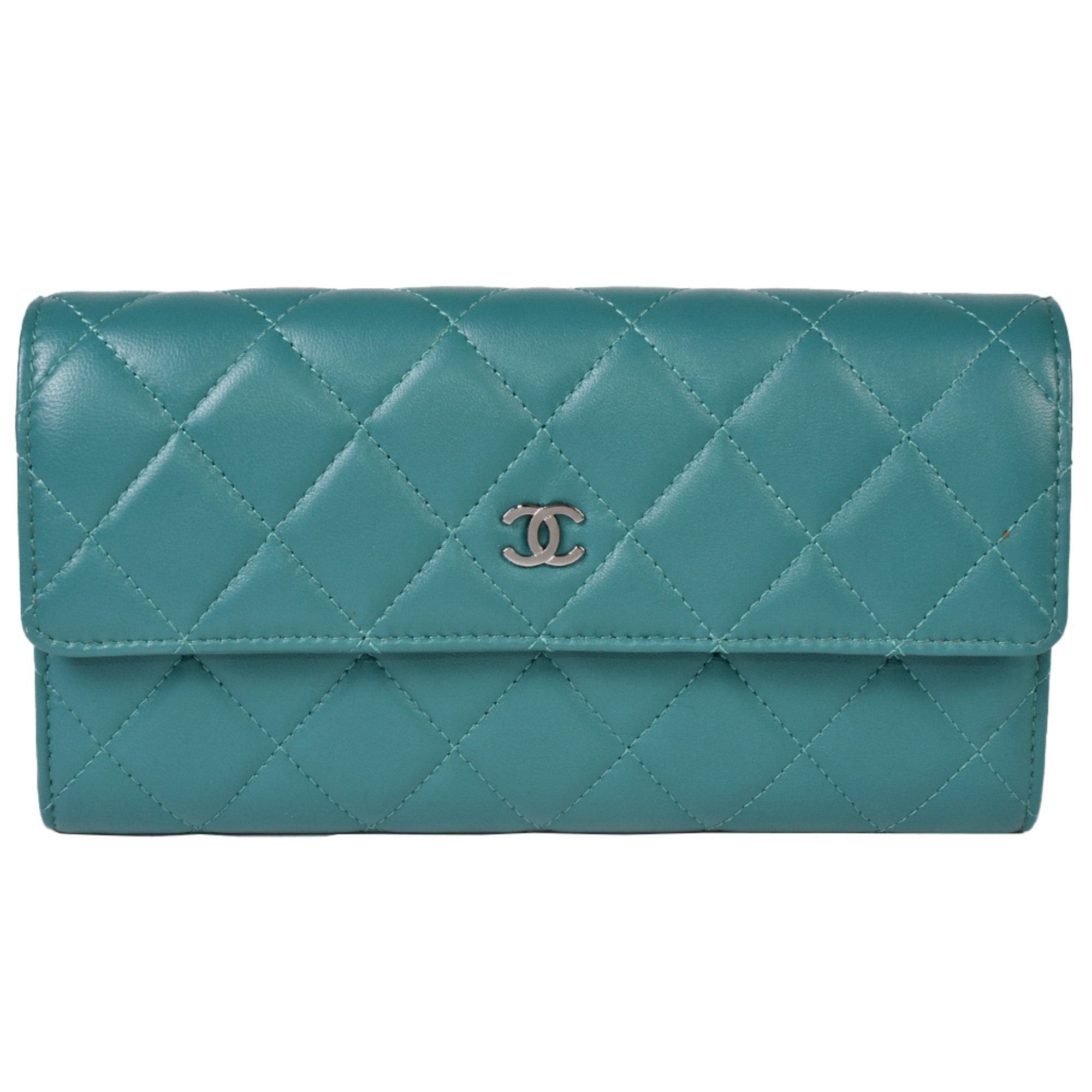 image of Chanel Cocomark Matelasse Long Wallet Bifold Lambskin A50096 Turquoise Blue, Women's