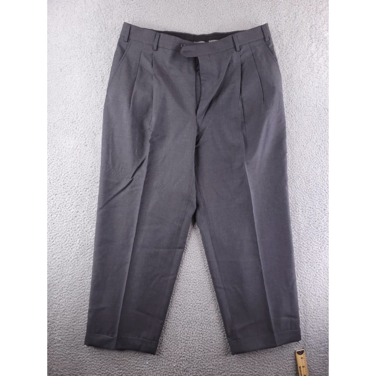 Vintage Hathaway Platinum Pants Mens 36 Gray 100% Wool Pleated Dress Pants Regular Inseam 27" Italy Size US 36 / EU 52 - 2 Thumbnail