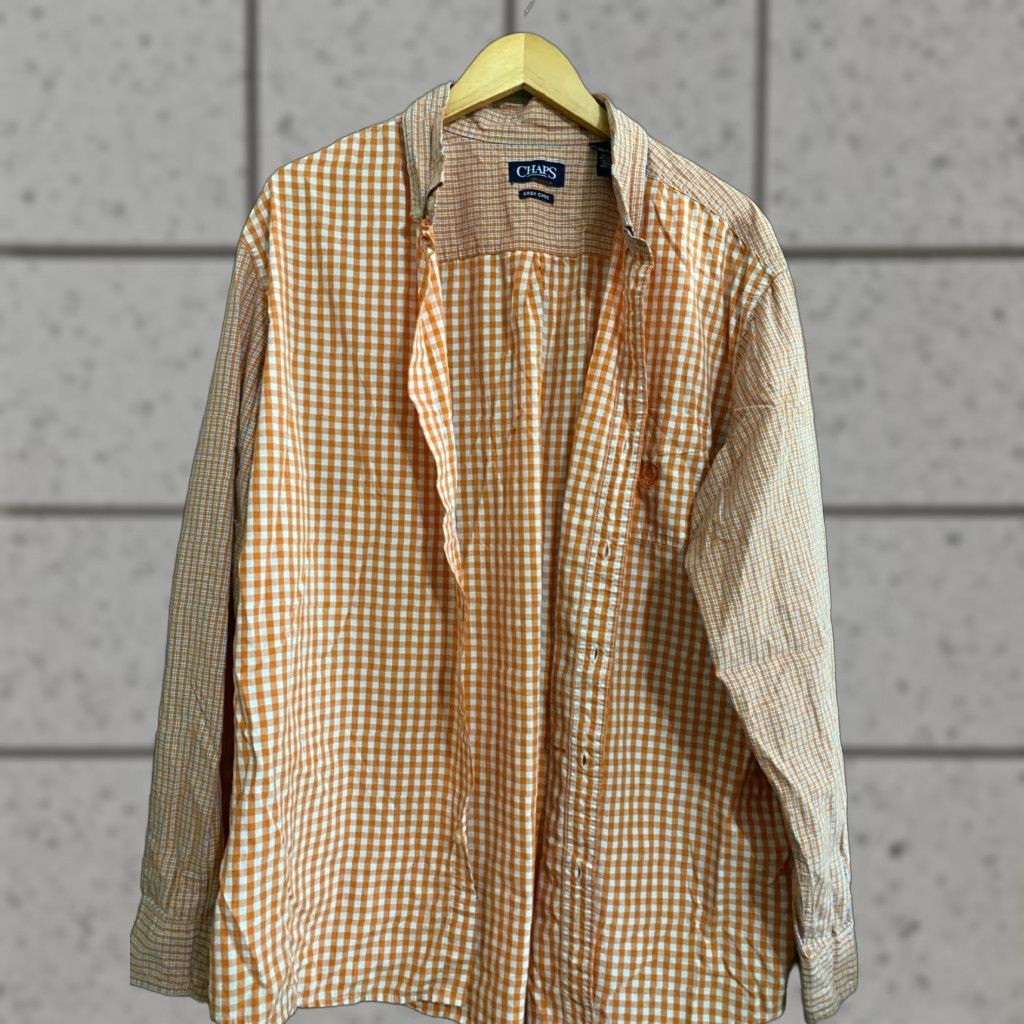 Chaps Chaps Button Up Shirt Men's 2XL XXL Long Sleeve Easy Care Blue Orange Pattern Check Size US XXL / EU 58 / 5 - 1 Thumbnail