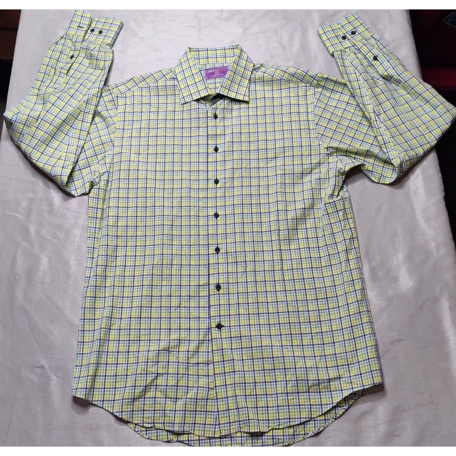 Lorenzo Uomo LORENZO UOMO Men 16 (34/35) Trim Fit Blue Green Yellow Plaid Cotton Shirt EUC Size US L / EU 52-54 / 3 - 6 Thumbnail