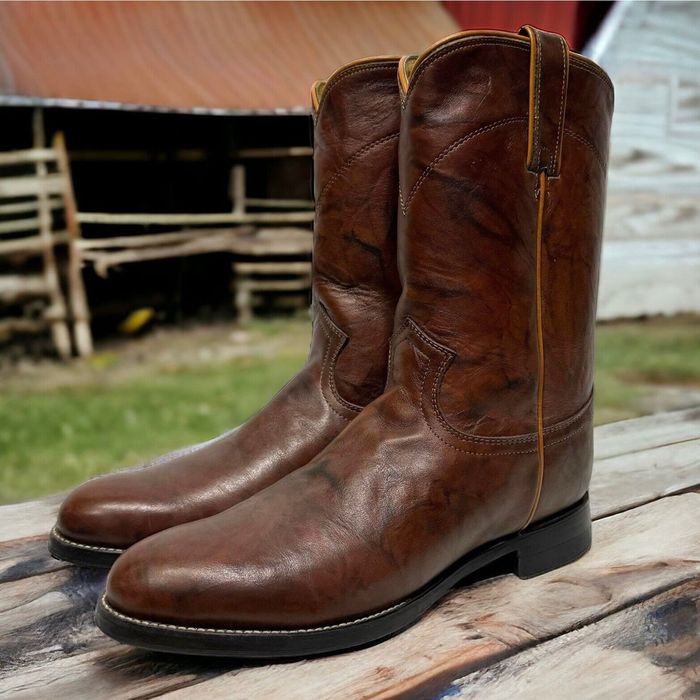 Justin Boots Justin Brown Marbled Deerlite Leather Roper Cowboy Boots ...