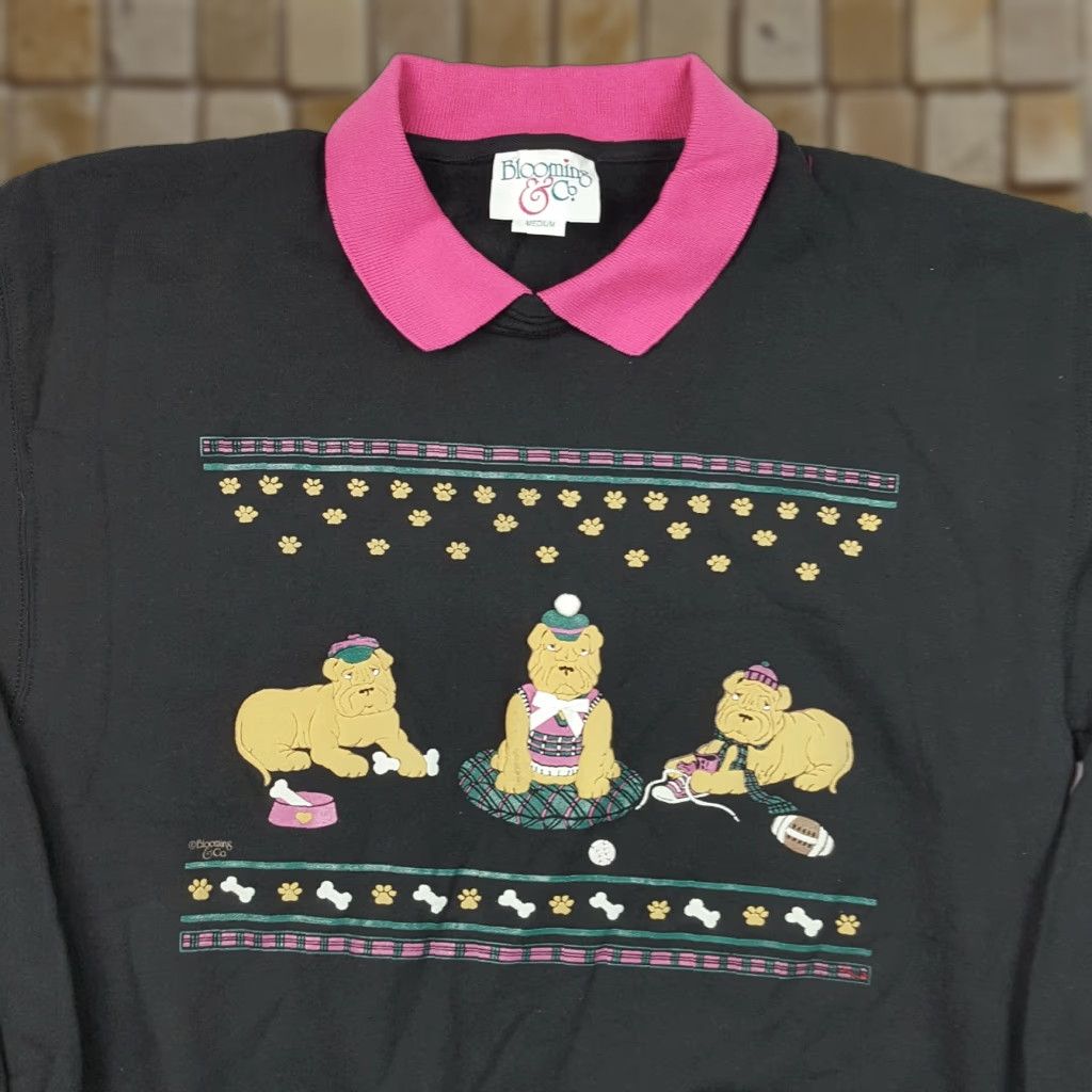 Vintage VINTAGE Blooming & Co Golf Dog Sweatshirt Shirt Mens Crewneck 80s Collared Pullover Knit Cotton Black Regular Size M Size US M / EU 48-50 / 2 - 1 Thumbnail