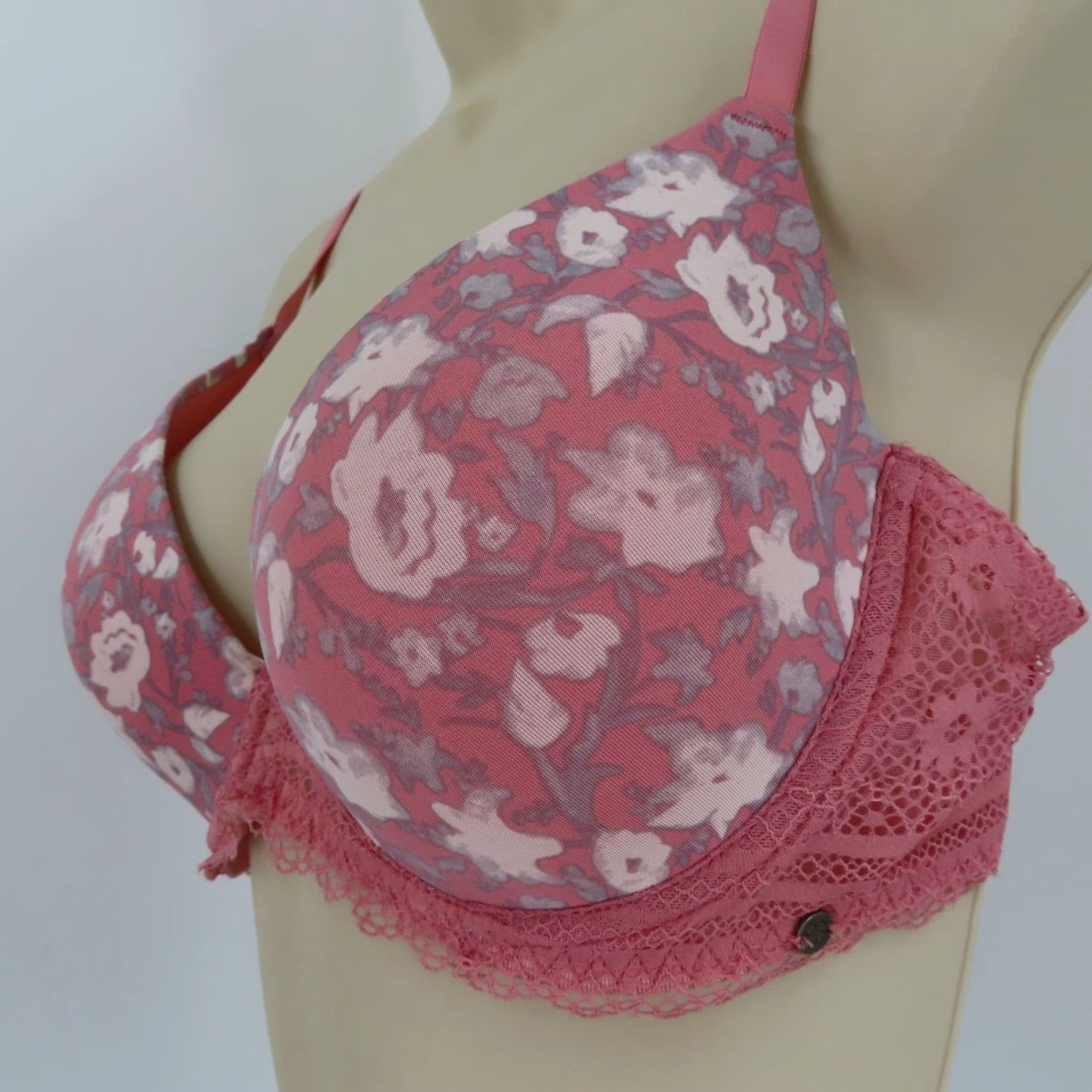 Lucky Brand Lucky Brand Bra 36C Pink White Floral Lace Underwire Lined Womens Size ONE SIZE - 4 Thumbnail
