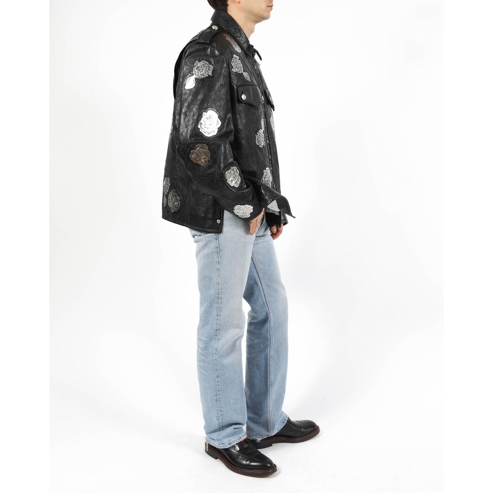 Calvin Klein 205W39NYC FW17 Rose Metal Appliqué Police Leather Jacket Size US L / EU 52-54 / 3 - 8 Thumbnail