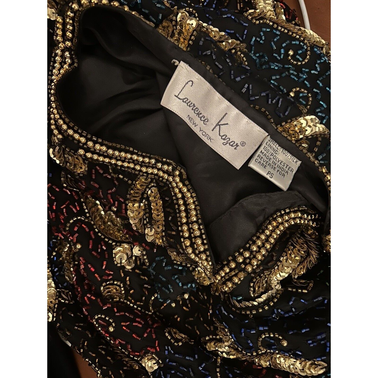 Vintage VTG LAURENCE KAZAR silk Sequin Beaded Black Gold Jacket SP Size S / US 4 / IT 40 - 3 Thumbnail