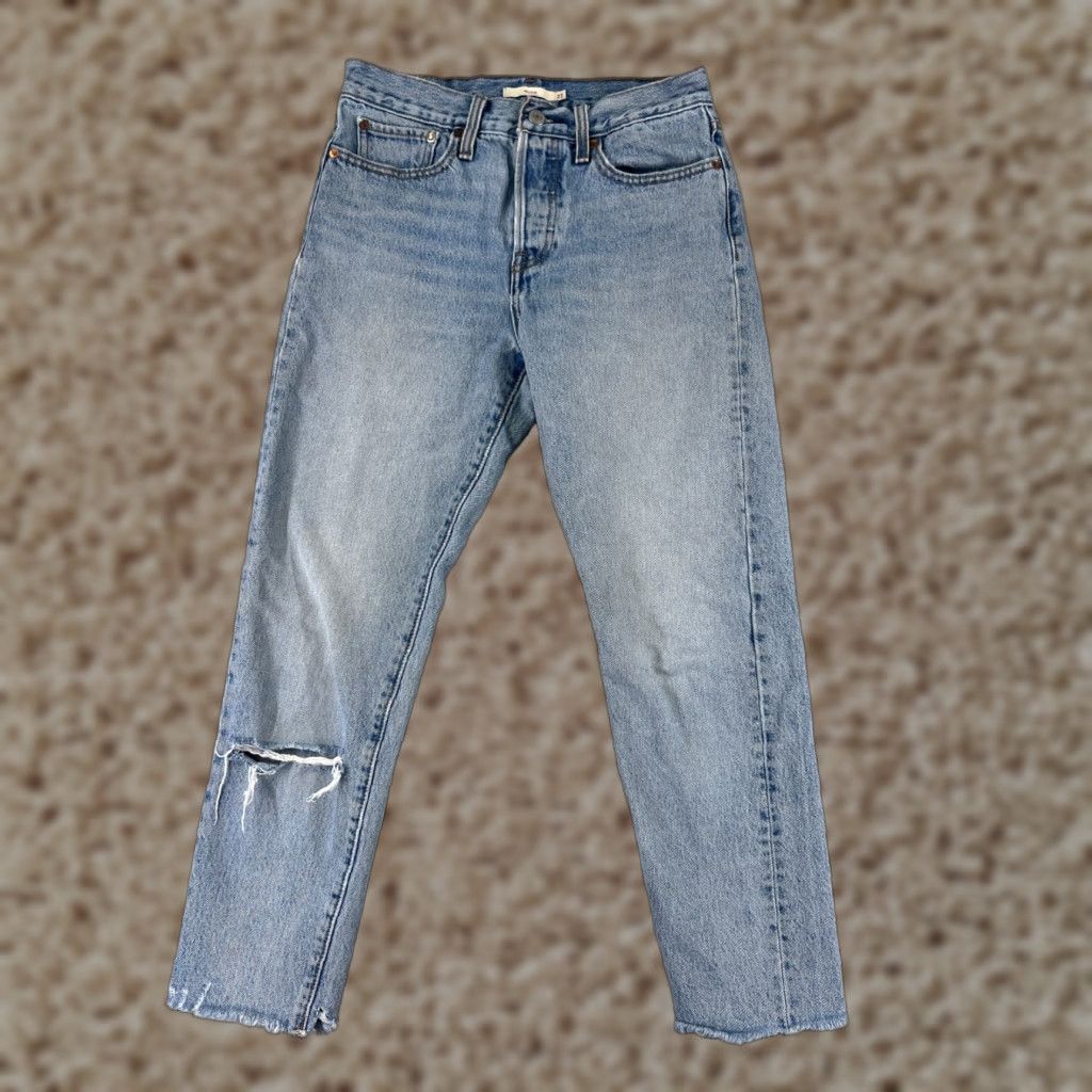 Levi's Levi's Premium Jeans Women's 27 Blue Denim Wedgie Straight 25x25 Jeans 5-Pocket Distressed Stretch Regular Blue 90s Theme Mens? Size 27" / US 4 / IT 40 - 1 Thumbnail