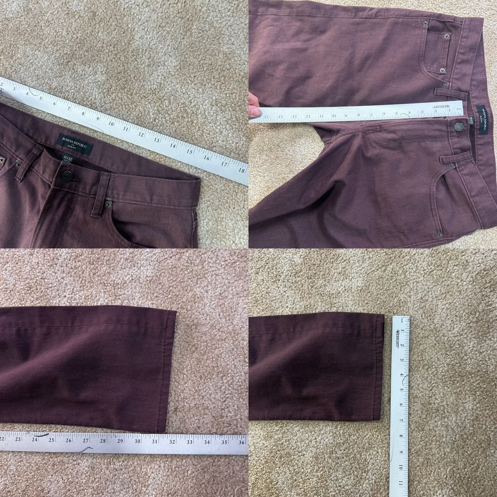 Banana Republic Banana Republic Jeans Mens Slim 31x32 Red Burgundy Denim Stretch 5-Pocket Straight Size US 31 - 8 Thumbnail