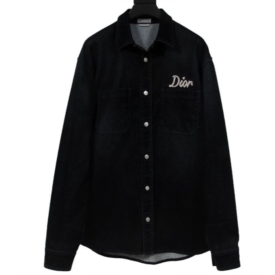 Dior Button Down Embroidered Logo Shirt IT 39 Velour Size US M / EU 48-50 / 2 - 1 Thumbnail