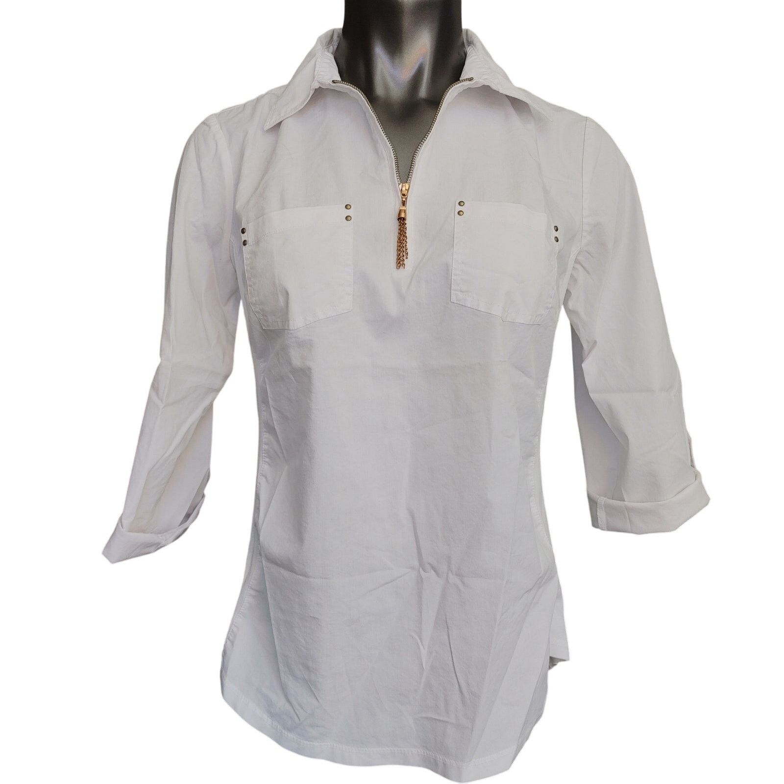 Other Cathy Women's S White 3/4 Zip Longsleeve Collared Top Size S / US 4 / IT 40 - 1 Thumbnail