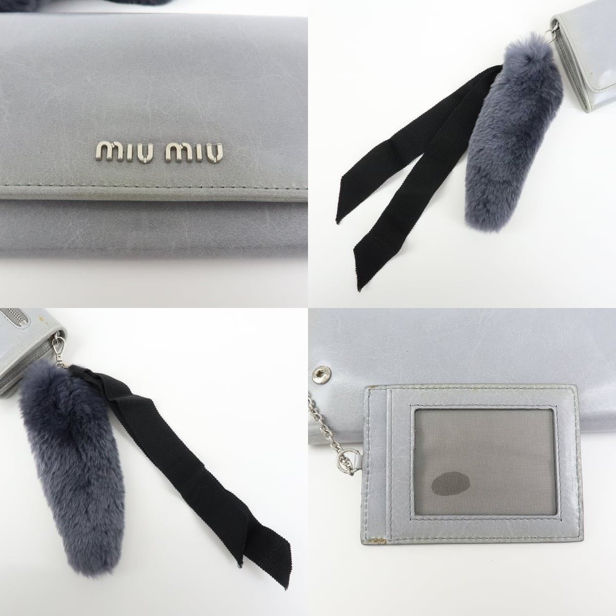 Miu Miu Miu Miu Vitello Shine Fur Flap Long Wallet Calfskin Gray Size ONE SIZE - 6 Thumbnail