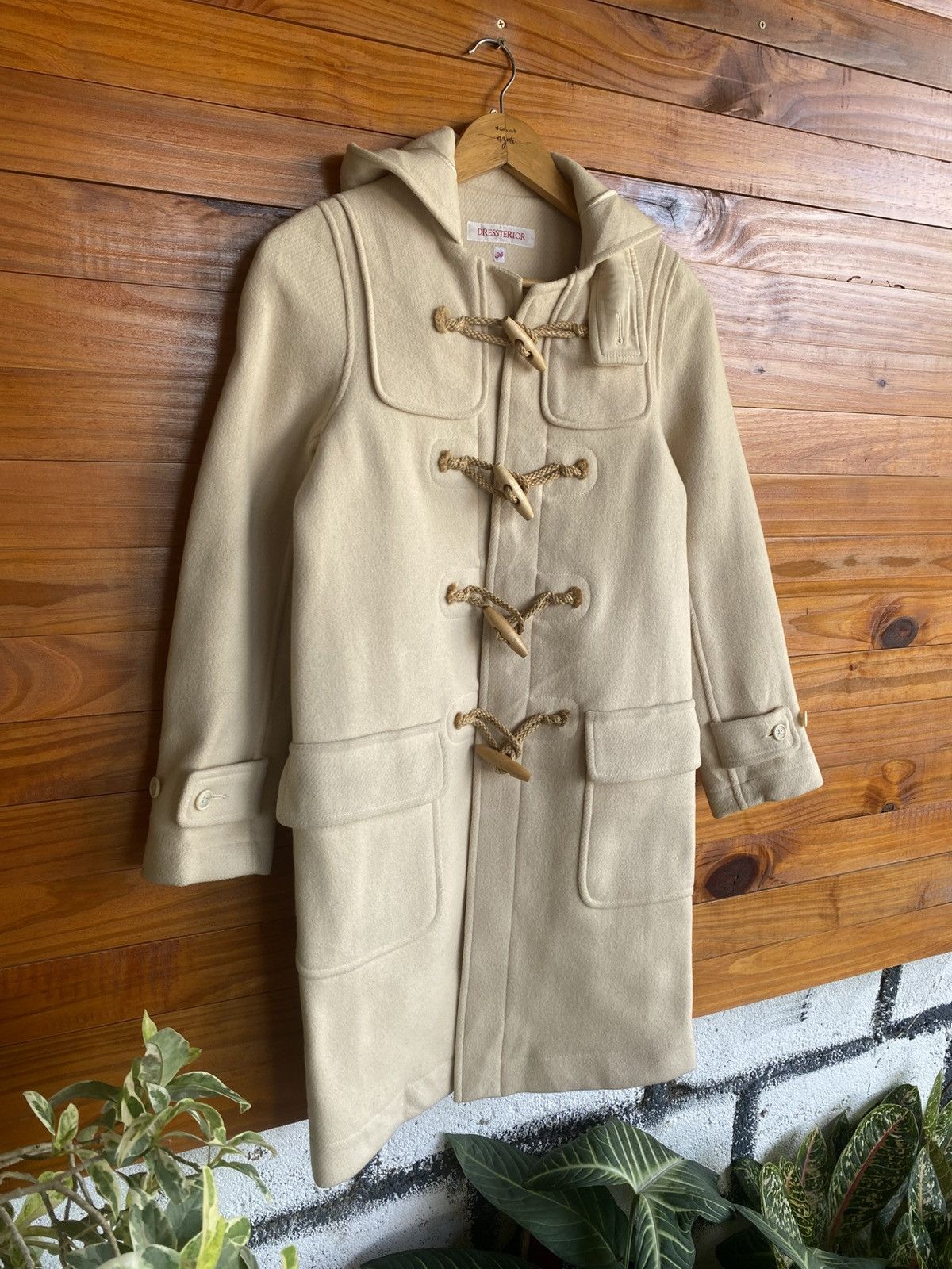 DRESSTERIOR Vintage DRESSTERIOR Cream Duffle Coat Hooded Wool Blend Size XS / US 0-2 / IT 36-38 - 5 Thumbnail