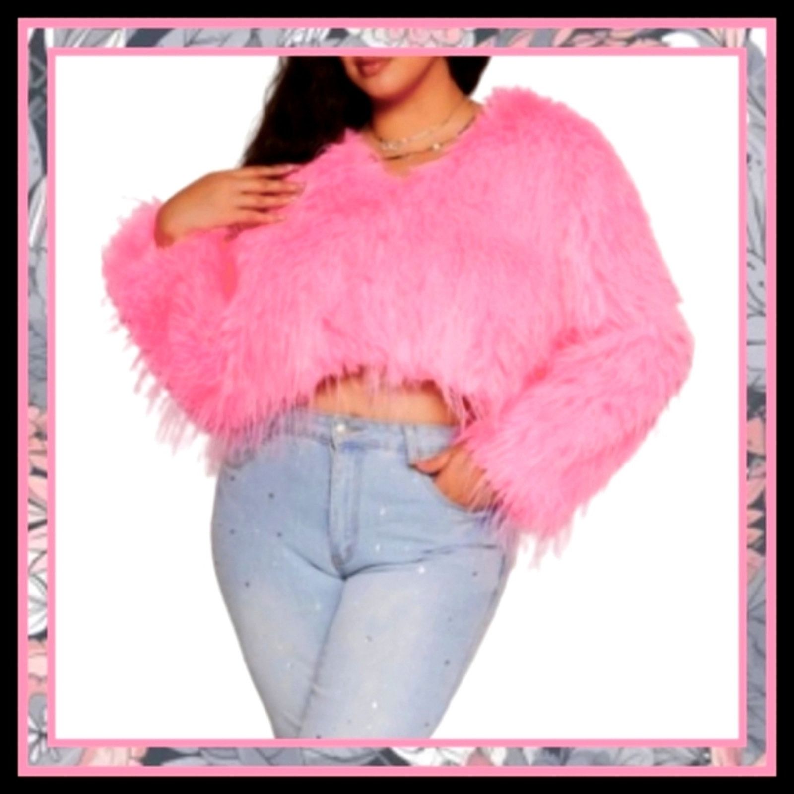 Other Hot Pink ☆ Fluffy ☆ Faux Fur ☆ Cropped Jacket 2x ☆ NWT Size XXL / US 16-18 / IT 52-54 - 1 Thumbnail