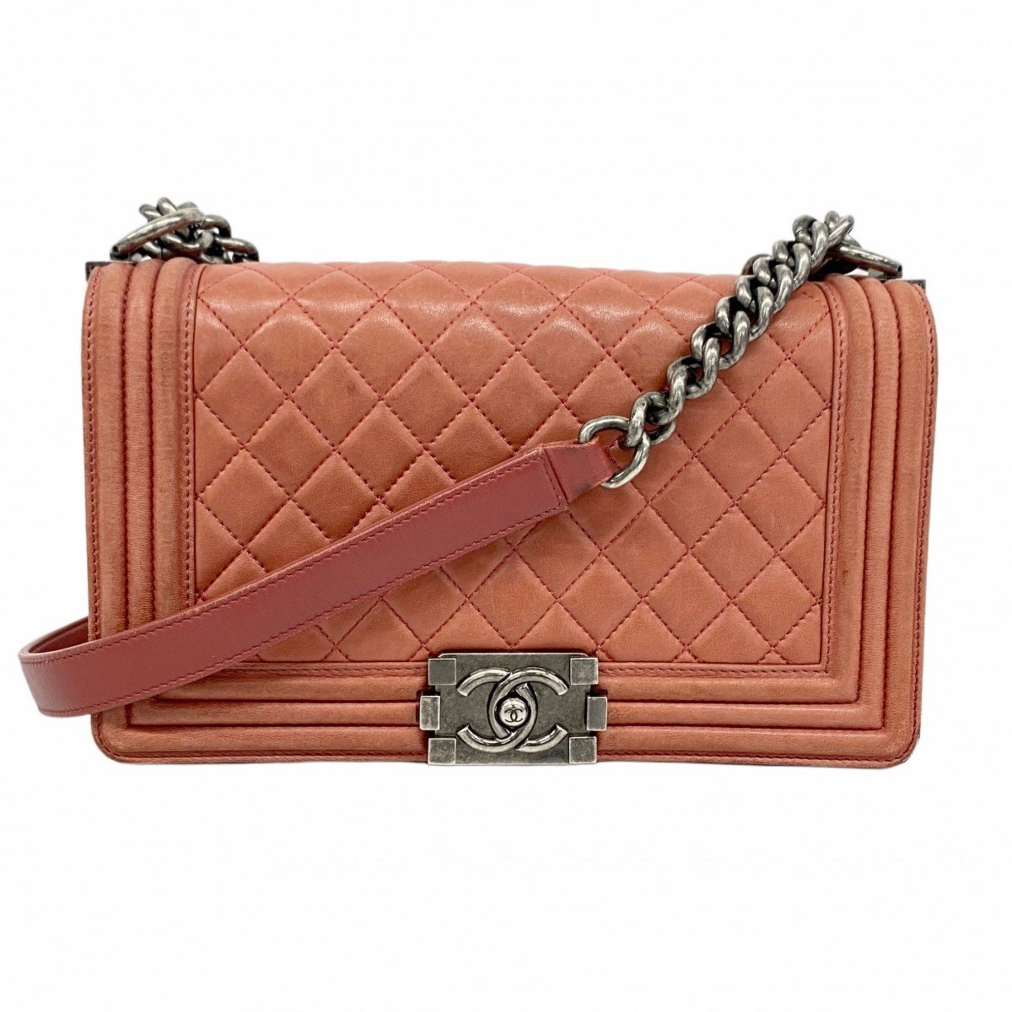 Chanel Shoulder Bag Boy Chain Lambskin Pink Women's
