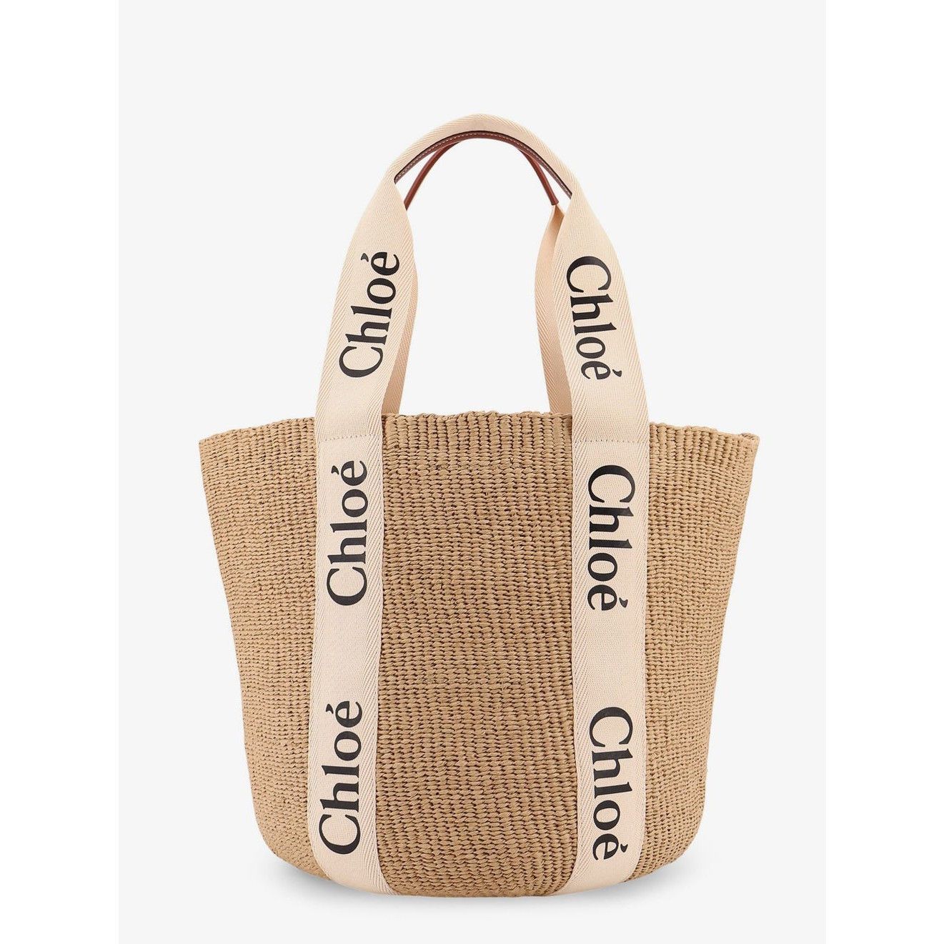 Chloe Large Basket Tote White & Black Raffia-Effect Linen To, Women's