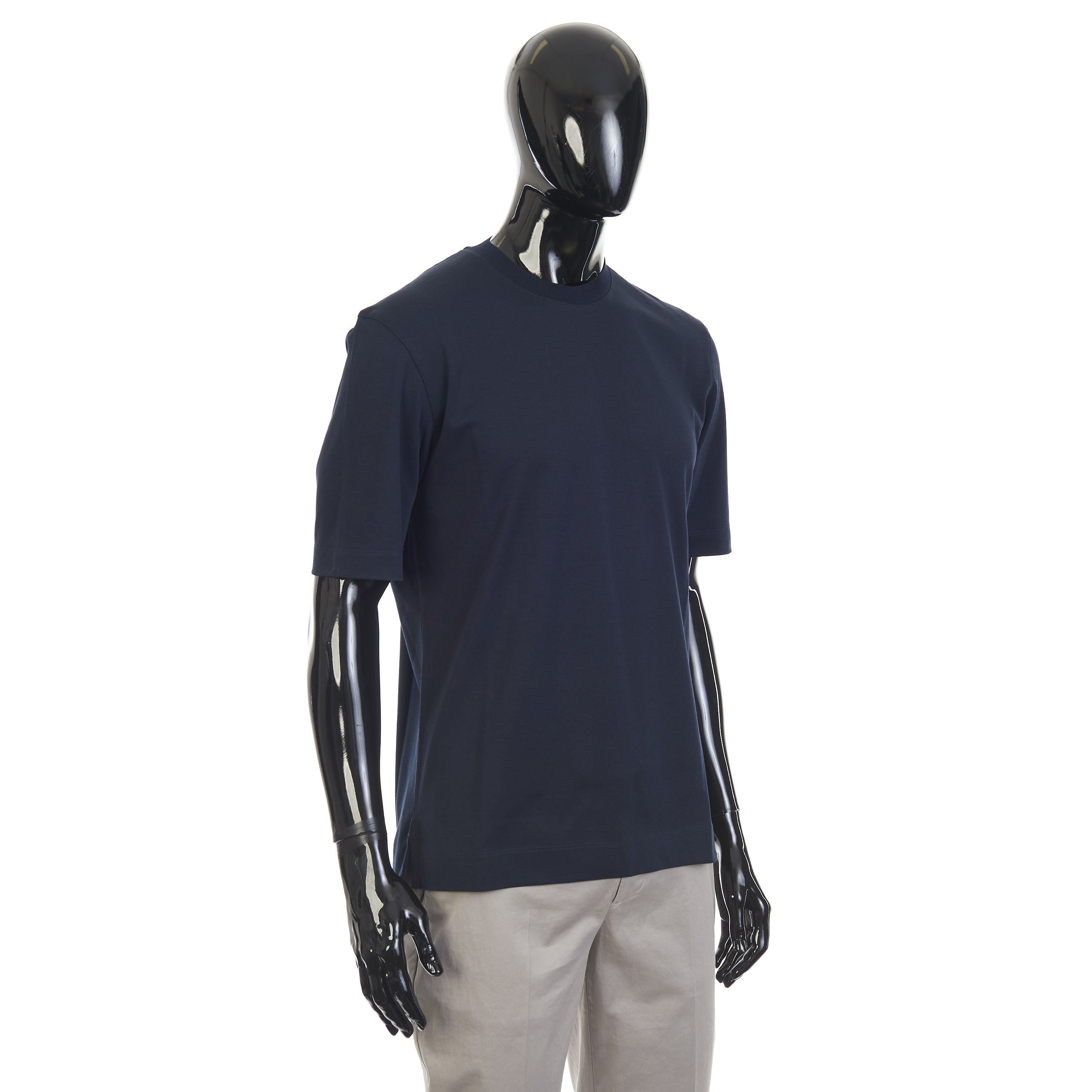 Ermenegildo Zegna Navy Blue Silk & Cotton Crewneck Tshirt Size US S / EU 44-46 / 1 - 8 Thumbnail