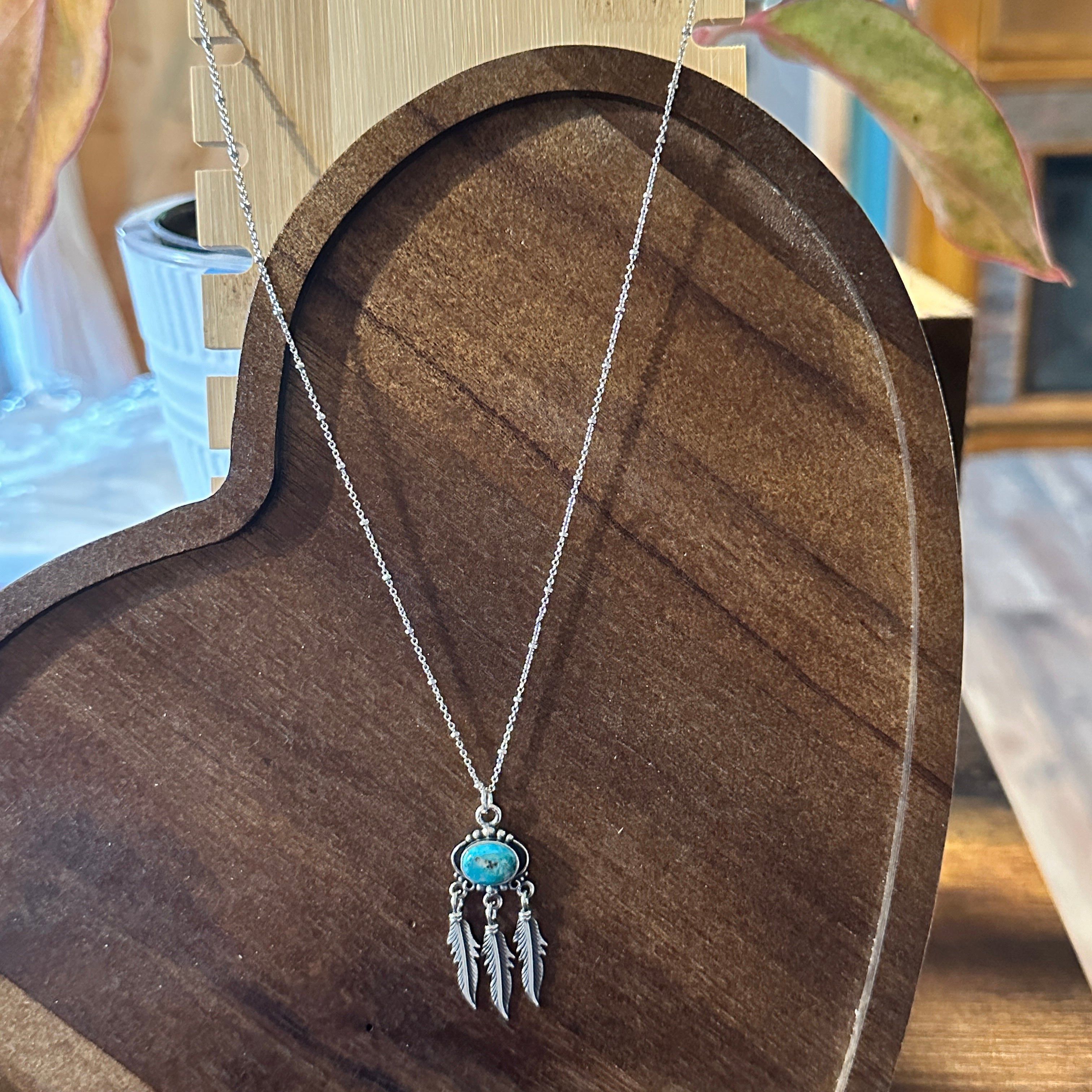 Other Navajo Turquoise Feather Pendant Necklace in Sterling Silver Size ONE SIZE - 6 Thumbnail