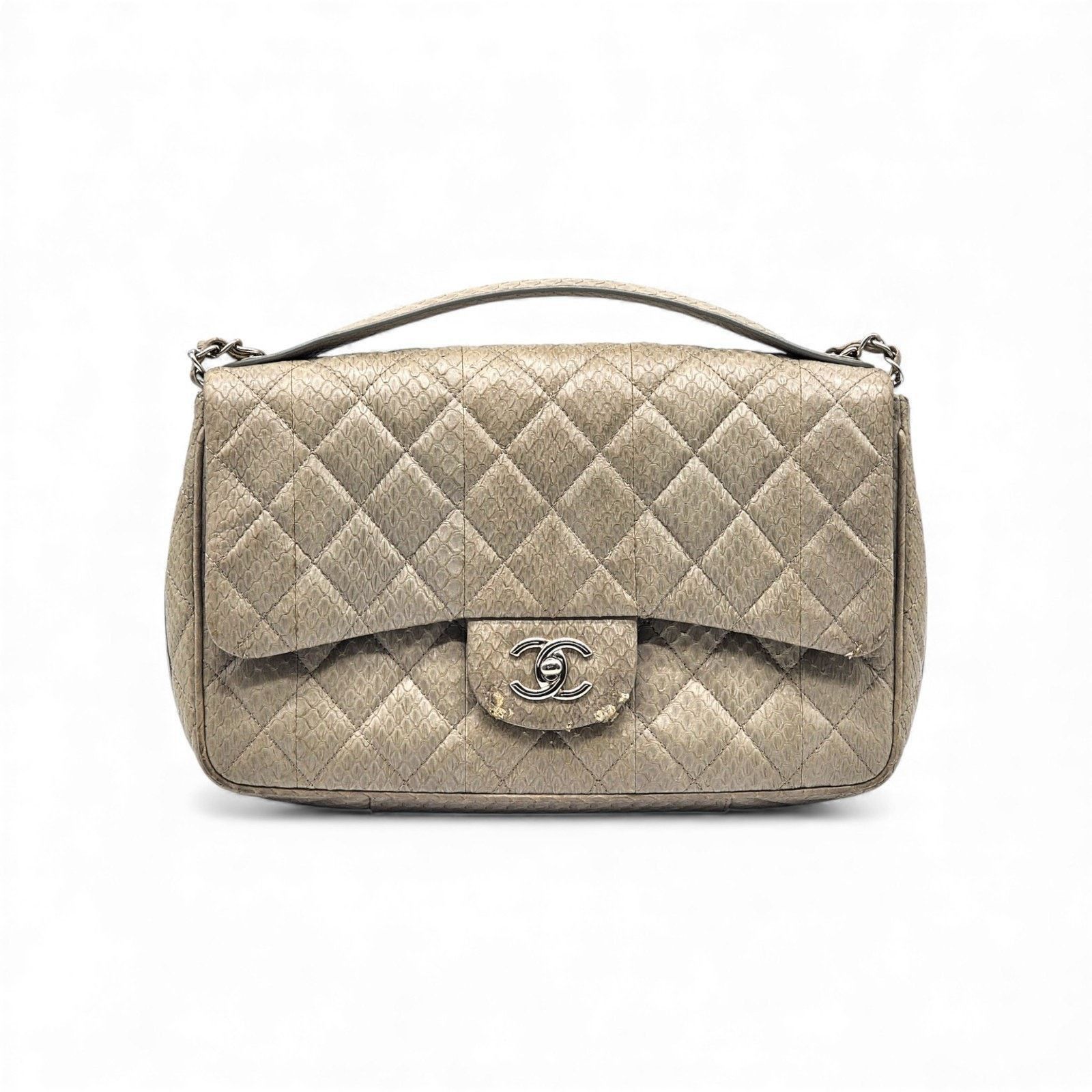 Chanel Python Easy Carry Medium Classic Flap Bag Top Handle Beige Size ONE SIZE - 1 Thumbnail