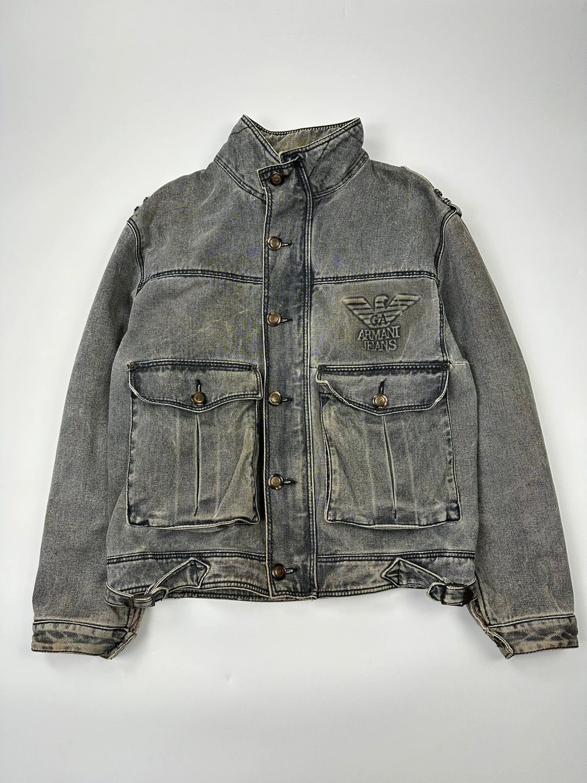 Armani Armani Jeans 90’s Heavy Grey Faded Denim Jacket Coat Size US L / EU 52-54 / 3 - 1 Thumbnail
