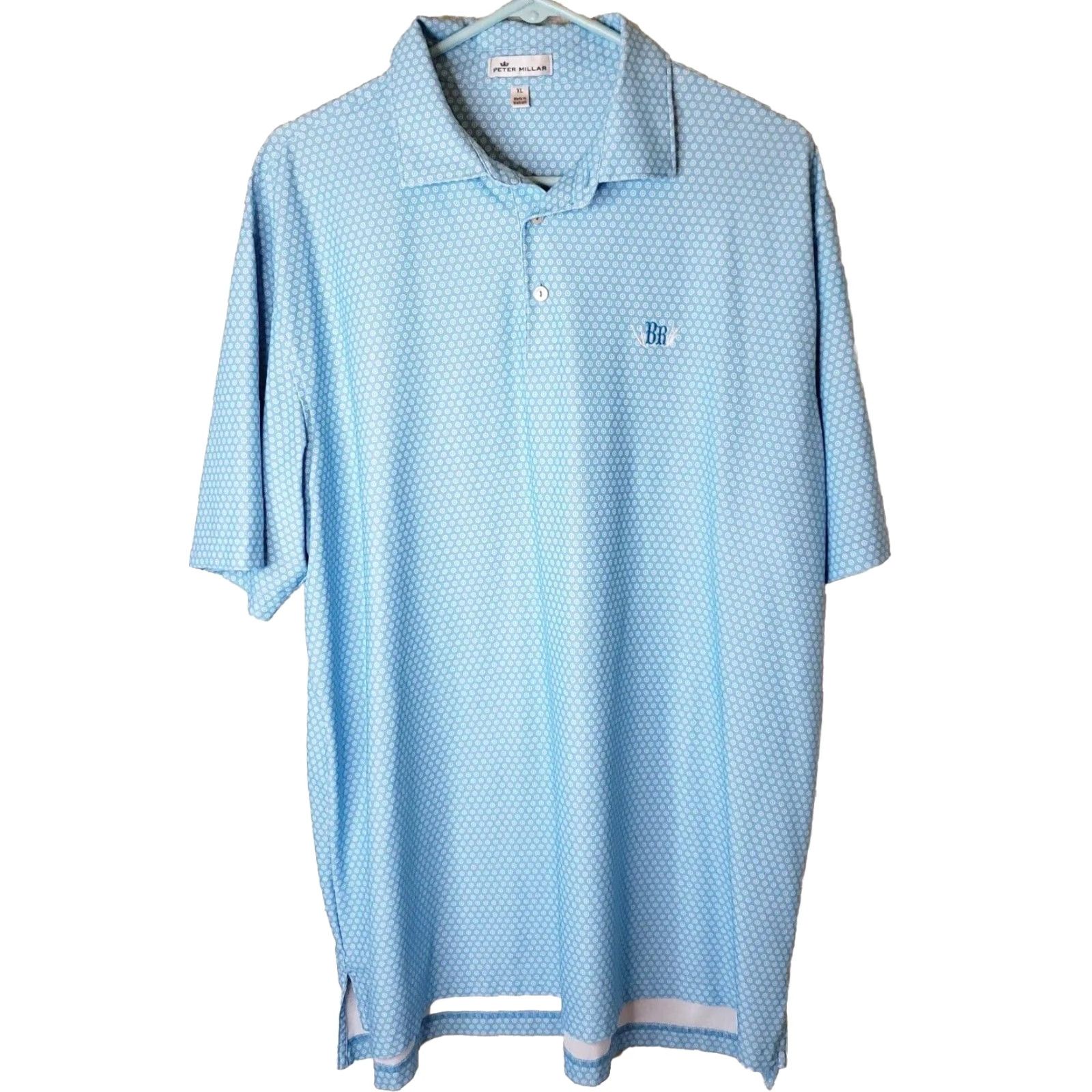 Peter Millar Peter Millar Crown Crafted Geometric Print Golf Polo Men's XL Blue S. S. Shirt Size US XL / EU 56 / 4 - 2 Thumbnail