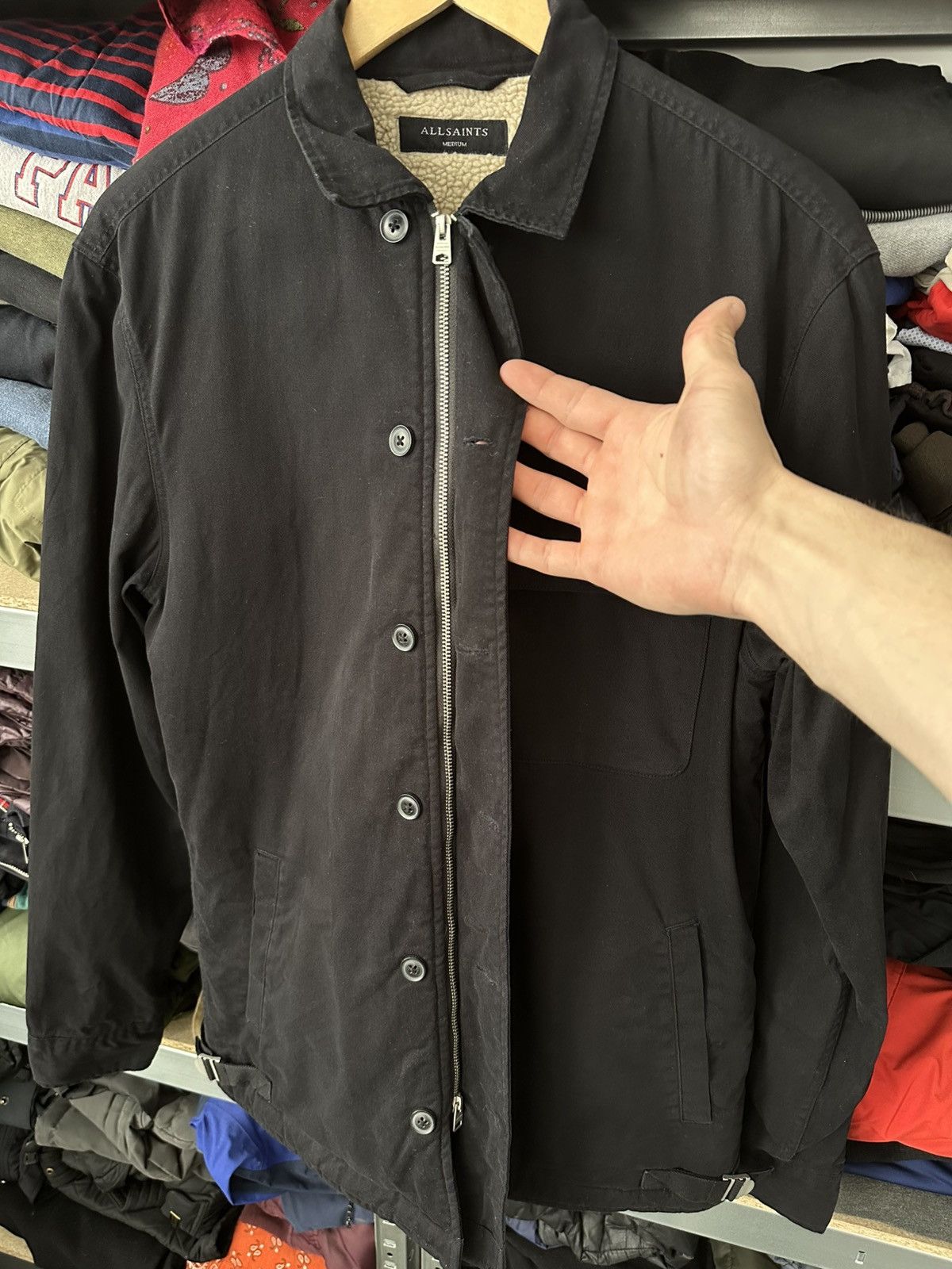 Allsaints Vintage Allsaints Black Button Zip Jacket Rare Sherpa Mens Size US M / EU 48-50 / 2 - 11 Thumbnail