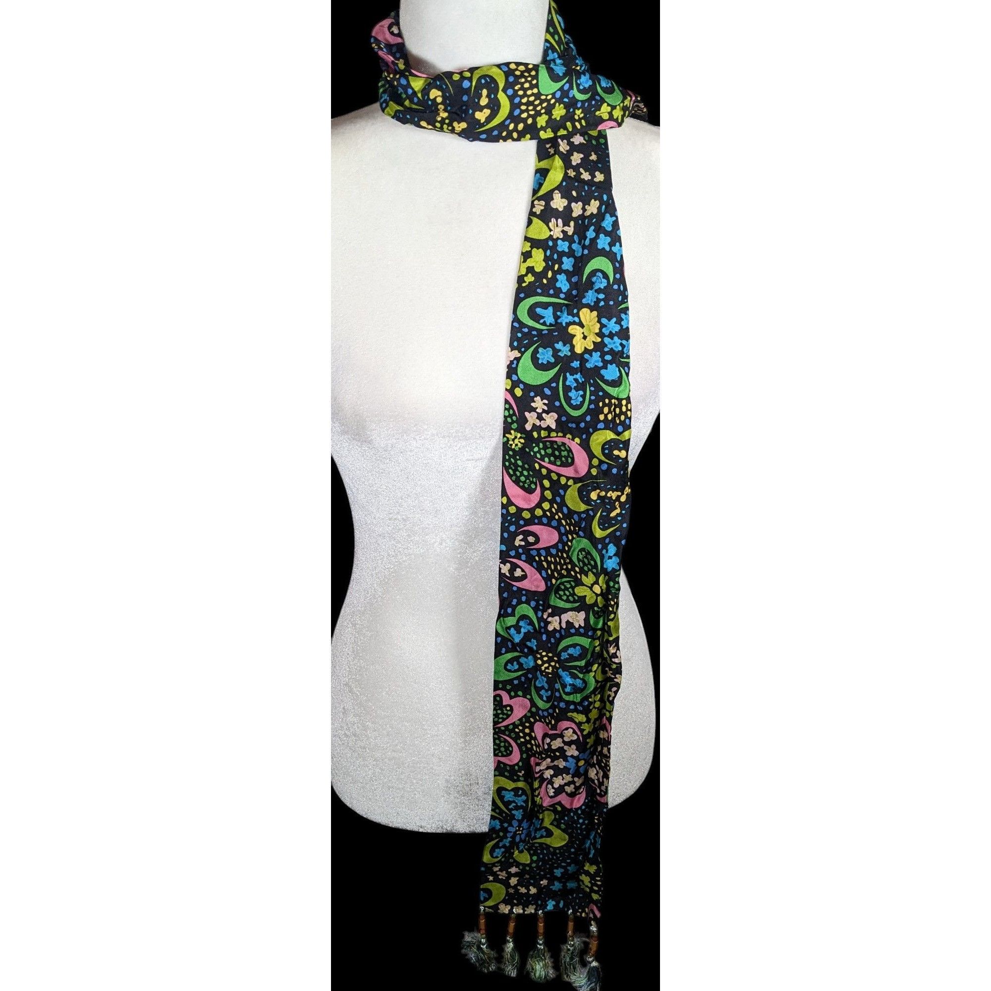 Talbots Talbots Retro Rainbow Floral Beaded Tassel Scarf Size ONE SIZE - 2 Thumbnail