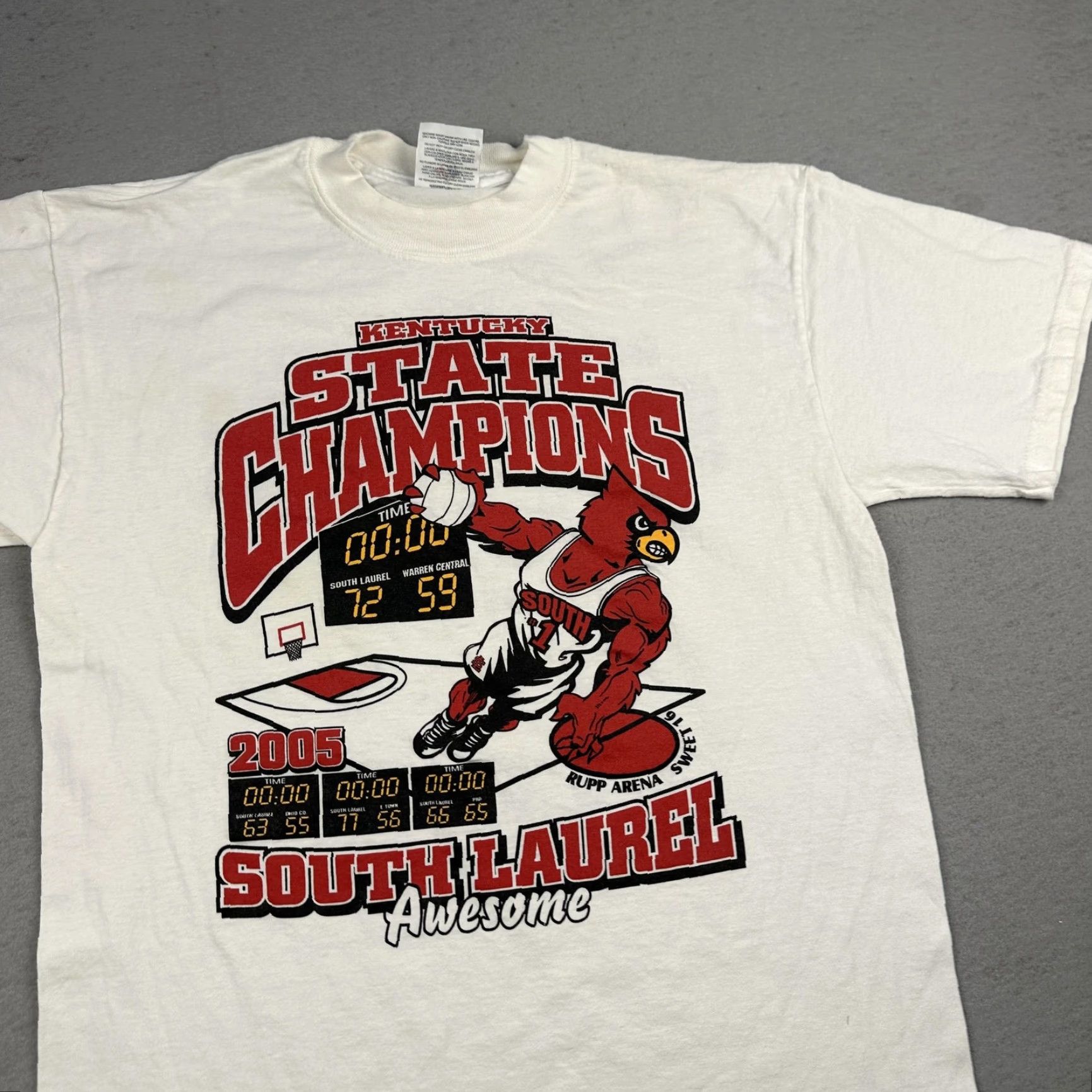 Jerzees VINTAGE South Laurel State Champs Shirt Mens M White Graphic Print 2005 Kentucky State Champions Basketball Size US M / EU 48-50 / 2 - 5 Thumbnail