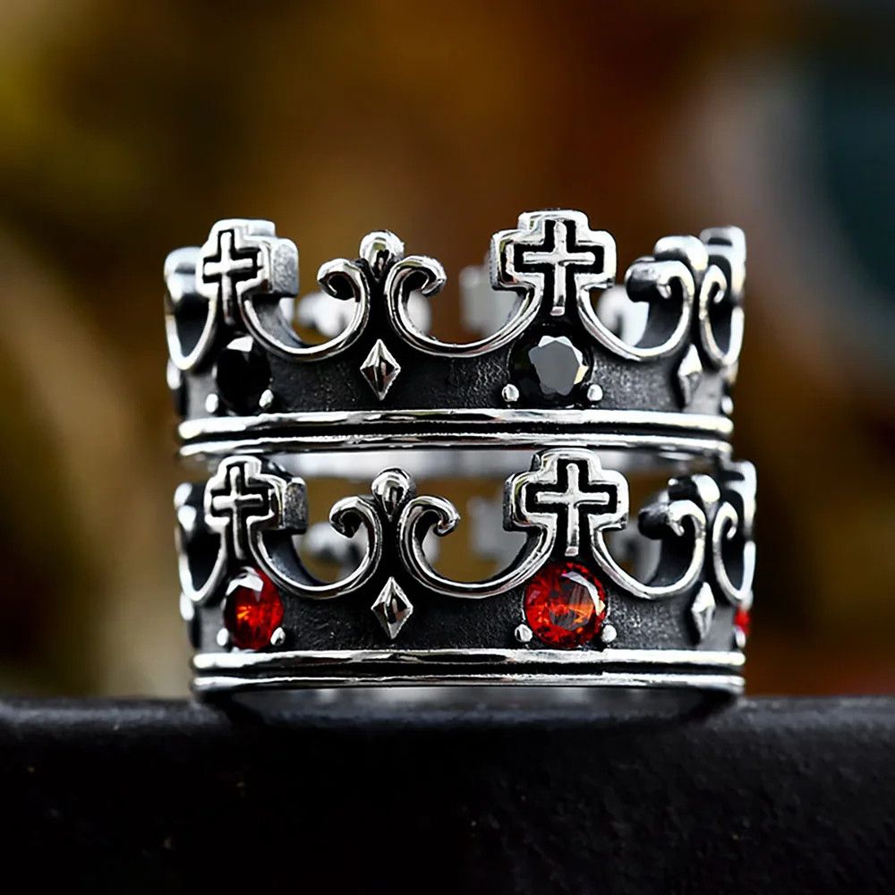 Jewelry Cross Crown Double Ring Jewelry Streetwear Fashion Gift Size ONE SIZE - 5 Thumbnail