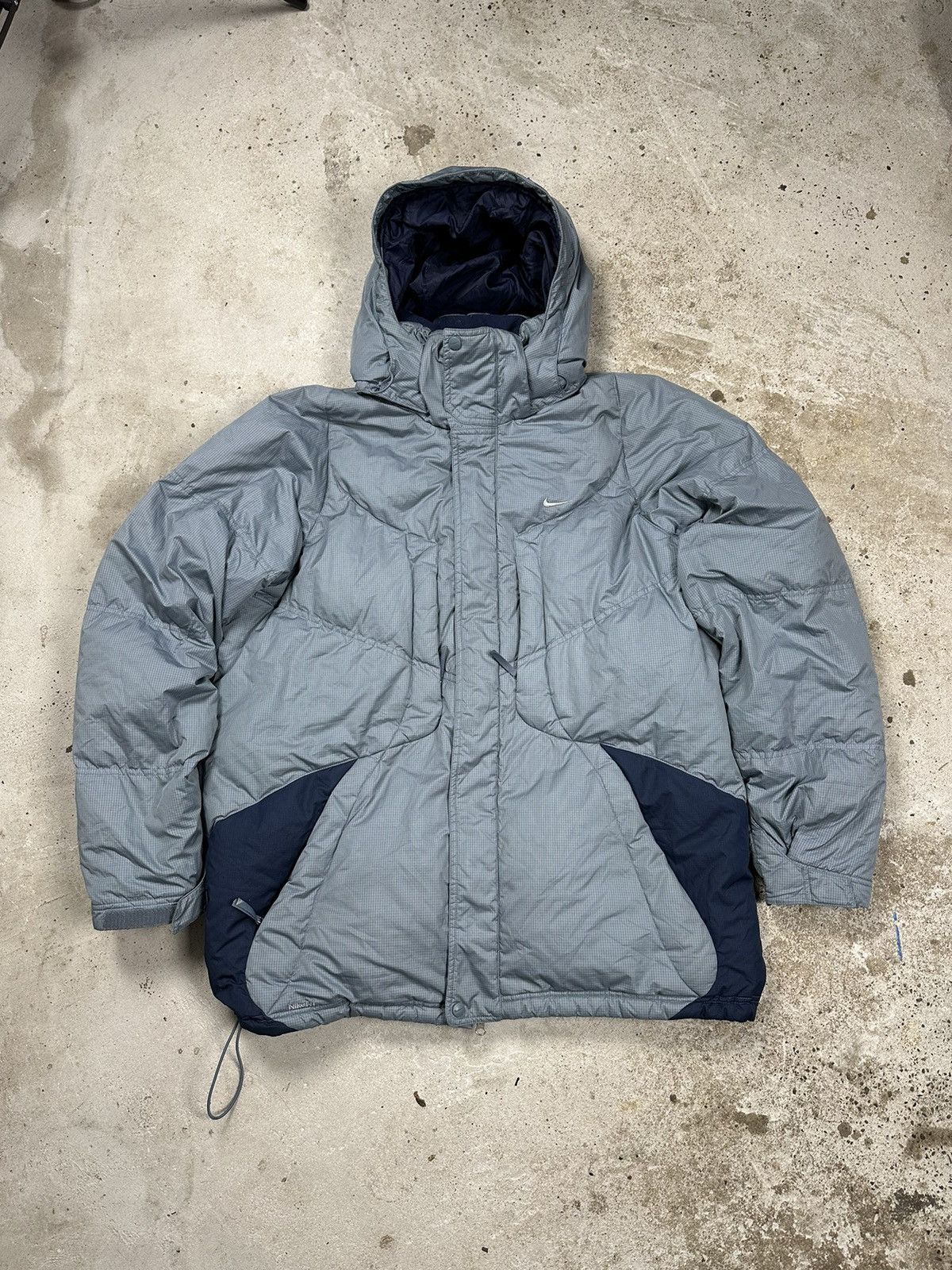 image of Y2K Nike Down Puffer Jacket Swoosh Baby Blue/grey in Blue Grey, Men's (Size 2XL)