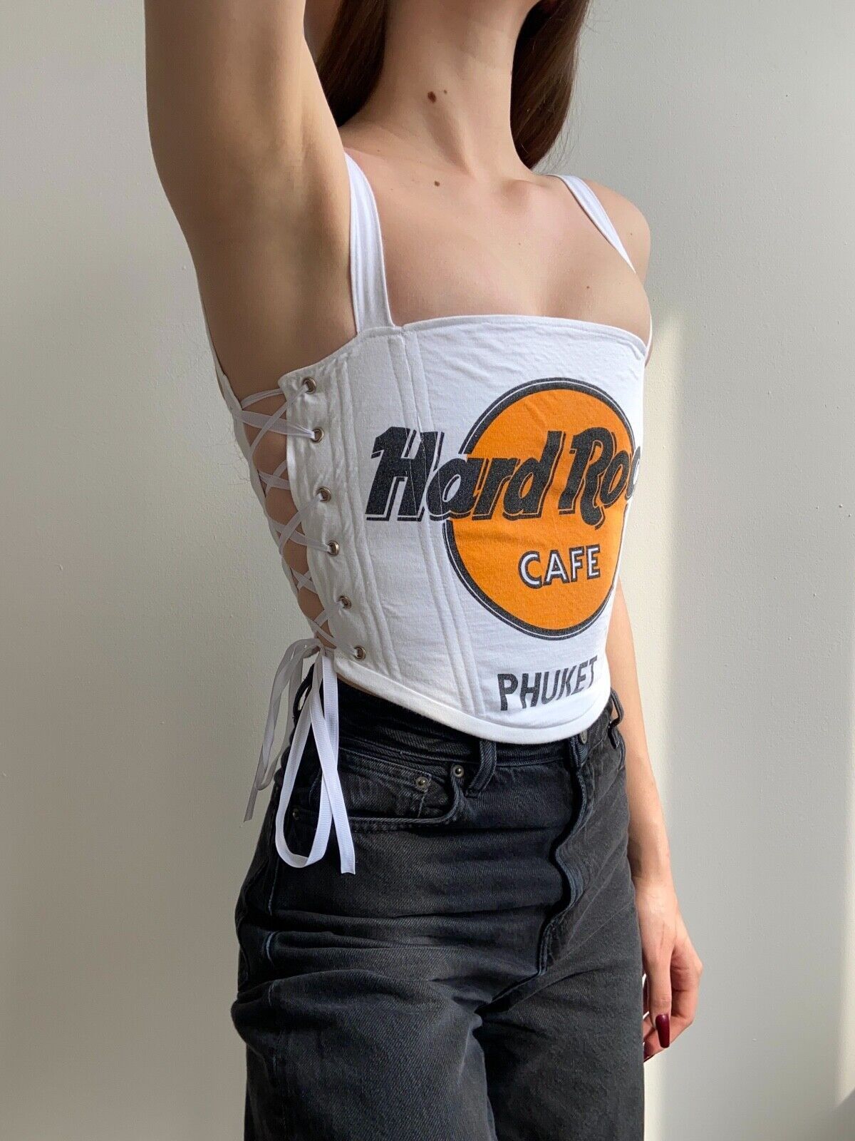 Handmade Handmade Hard Rock Cafe White Women's Tank Crop Top Corset Size S / US 4 / IT 40 - 6 Thumbnail