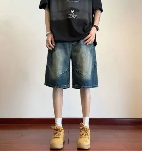 VIBE Men's washed distressed loose versatile denim shorts Size US 32 / EU 48 - 1 Thumbnail