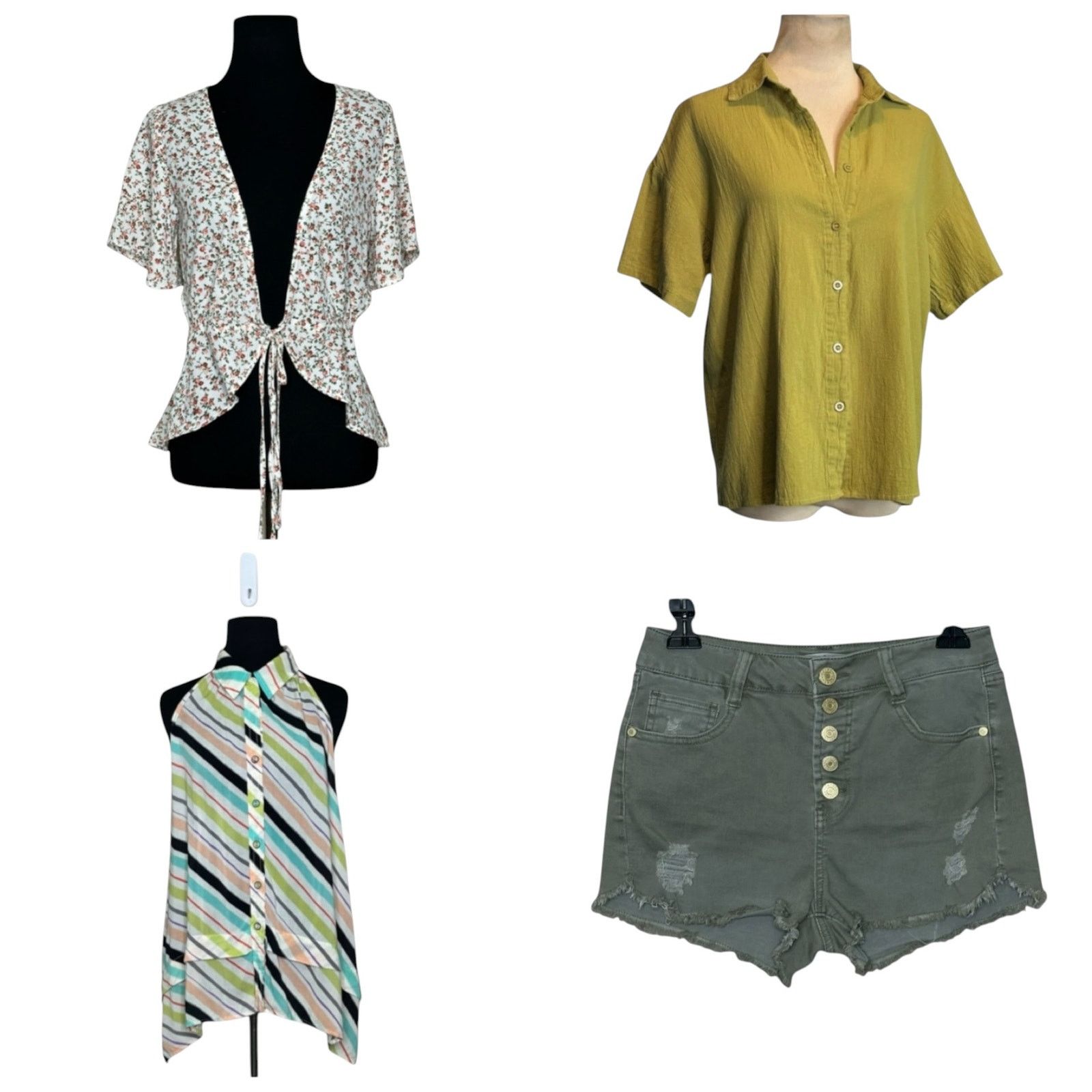 Anthropologie Summer Bundle Floral Top Olive Shirt Striped Blouse Shorts Size S / US 4 / IT 40 - 1 Thumbnail