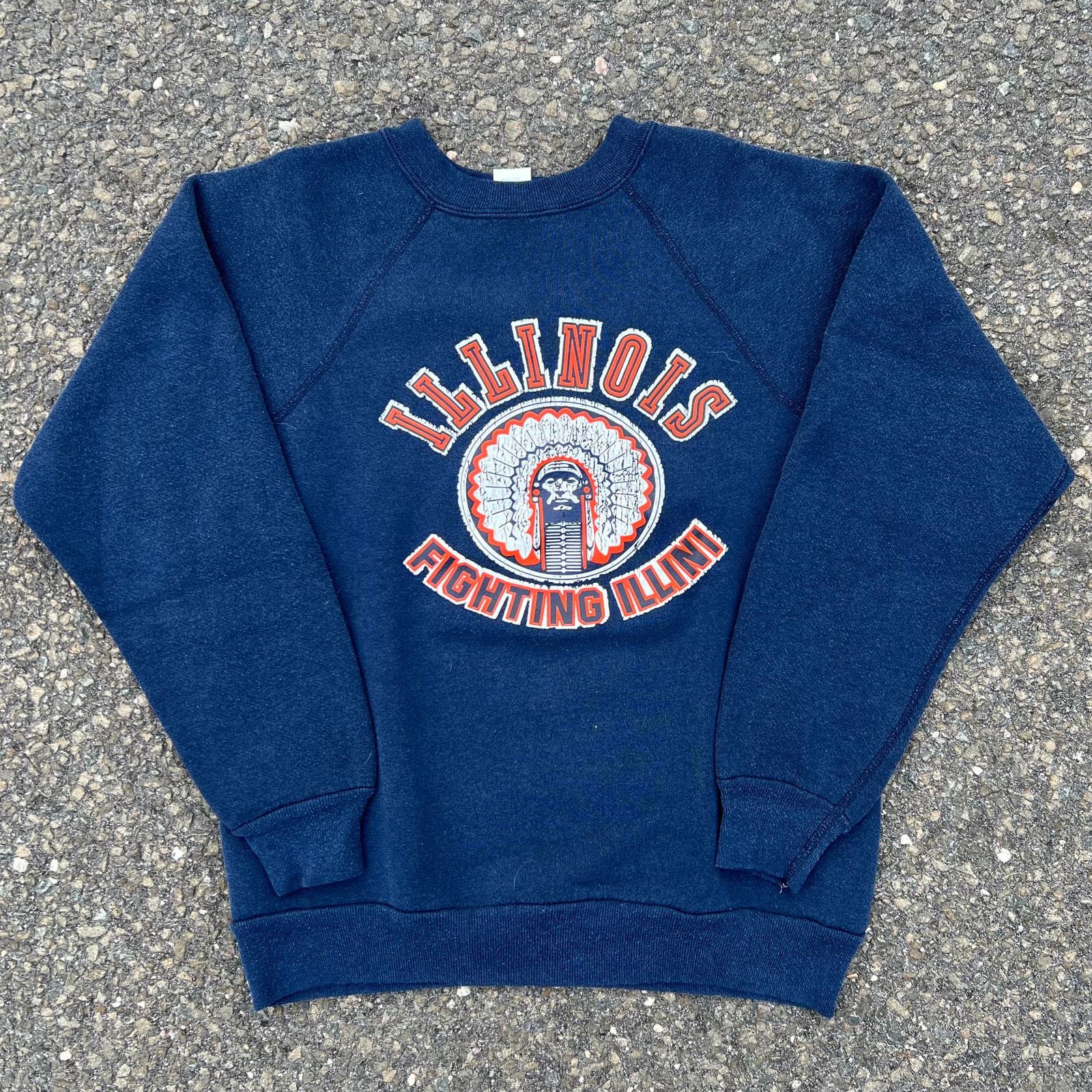 image of Collegiate x Vintage Illinois Fighting Illini 70's Crewneck Sweatshirt in Blue, Men's (Size Small)