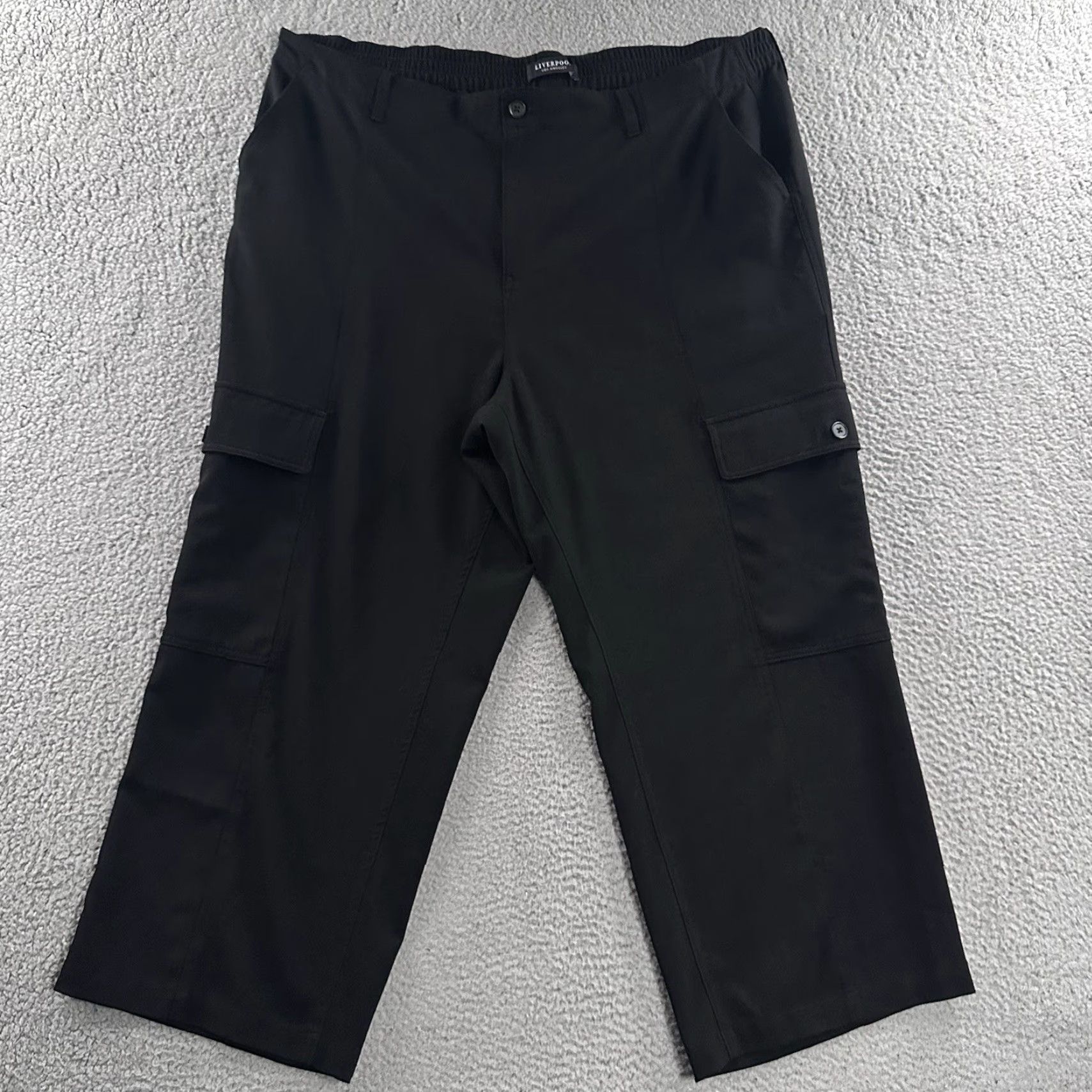 Vintage Liverpool Womens Pants Black Size 22W Cargo Wide Leg Stretch Polyester Blend Size 28" / US 6 / IT 42 - 2 Thumbnail