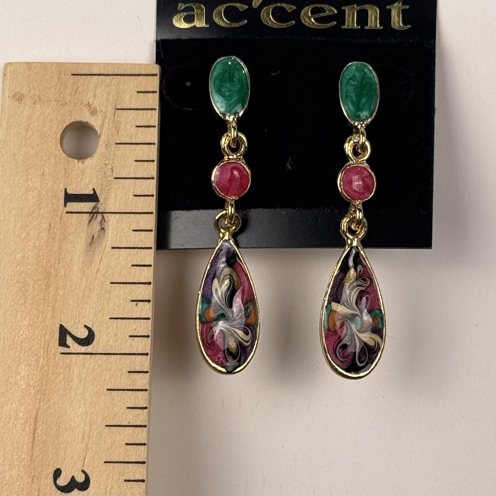 Other Vintage Gold-Tone Enamel Chandelier Drop Pierced Earrings Size ONE SIZE - 4 Thumbnail