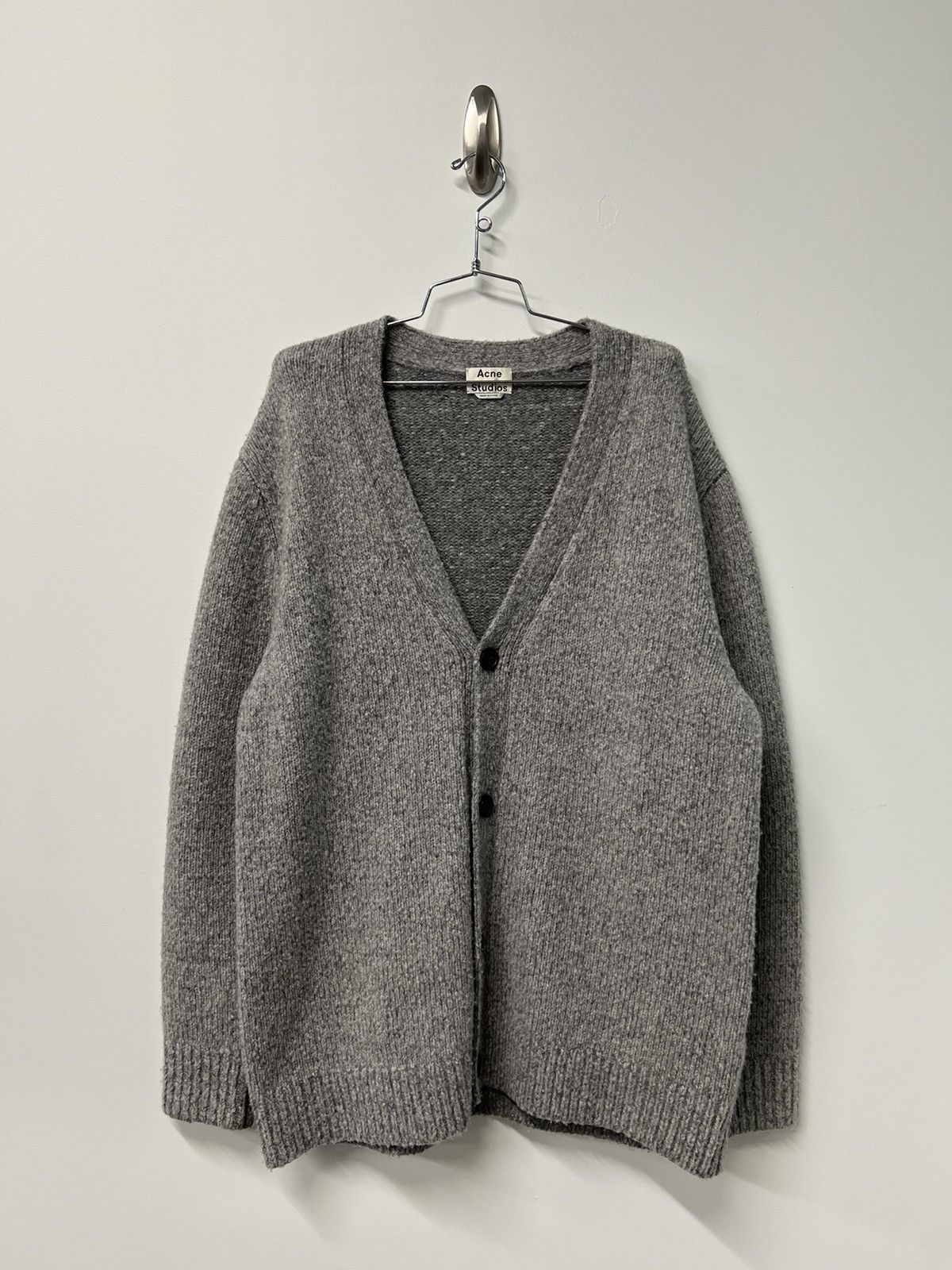 image of Acne Studios Ribbed Mélange Wool-Blend Cardigan in Grey, Men's (Size Large)