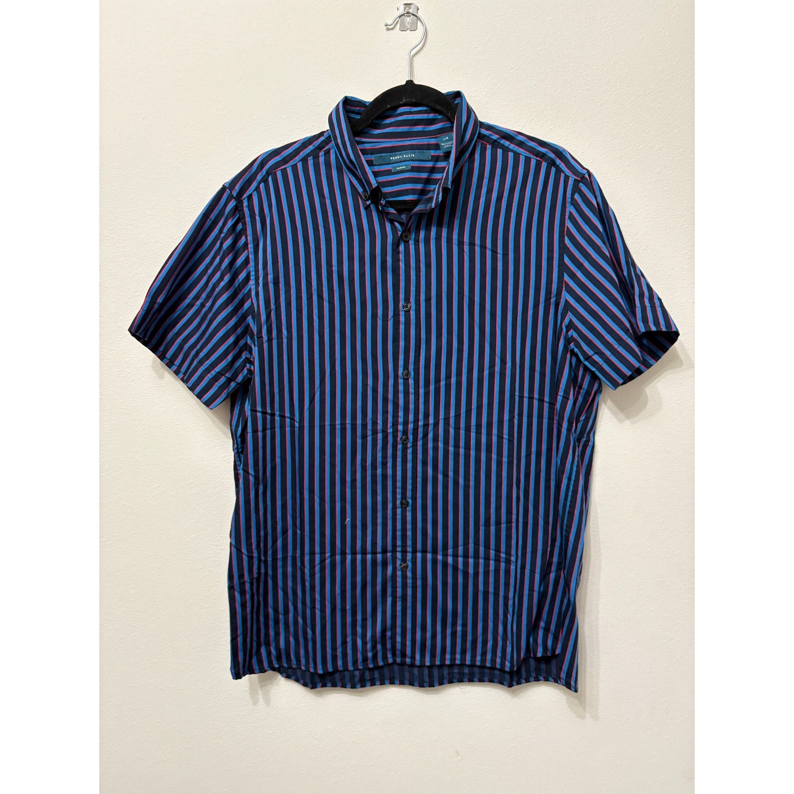 Perry Ellis Preloved Stripped Button Down Shirt Sz Large Slim Fit Size US L / EU 52-54 / 3 - 1 Thumbnail