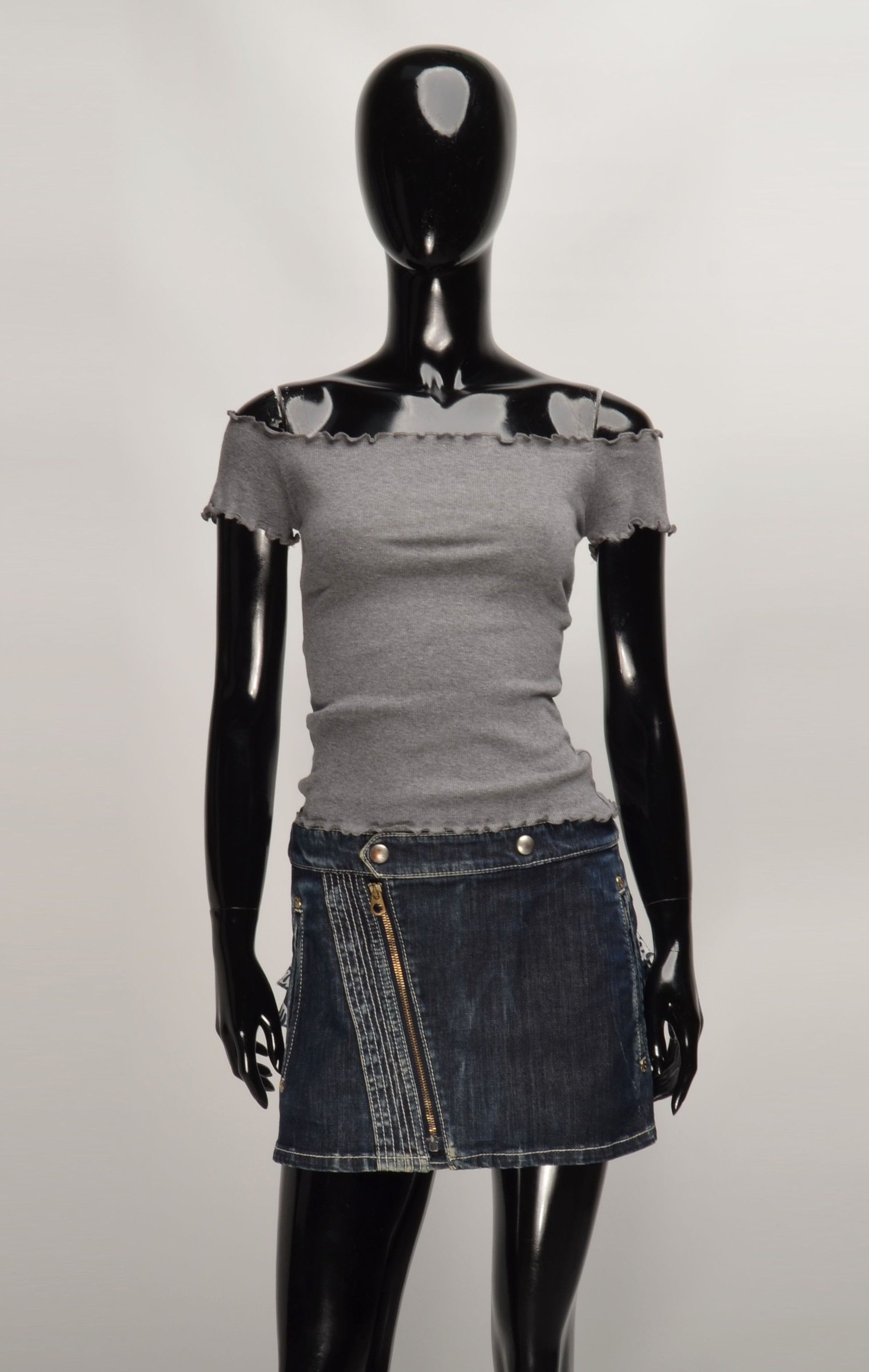 Hollister Hollister Y2K Rib Knit Gray Off Shoulders Babydoll Tee Top Size M / US 6-8 / IT 42-44 - 1 Thumbnail