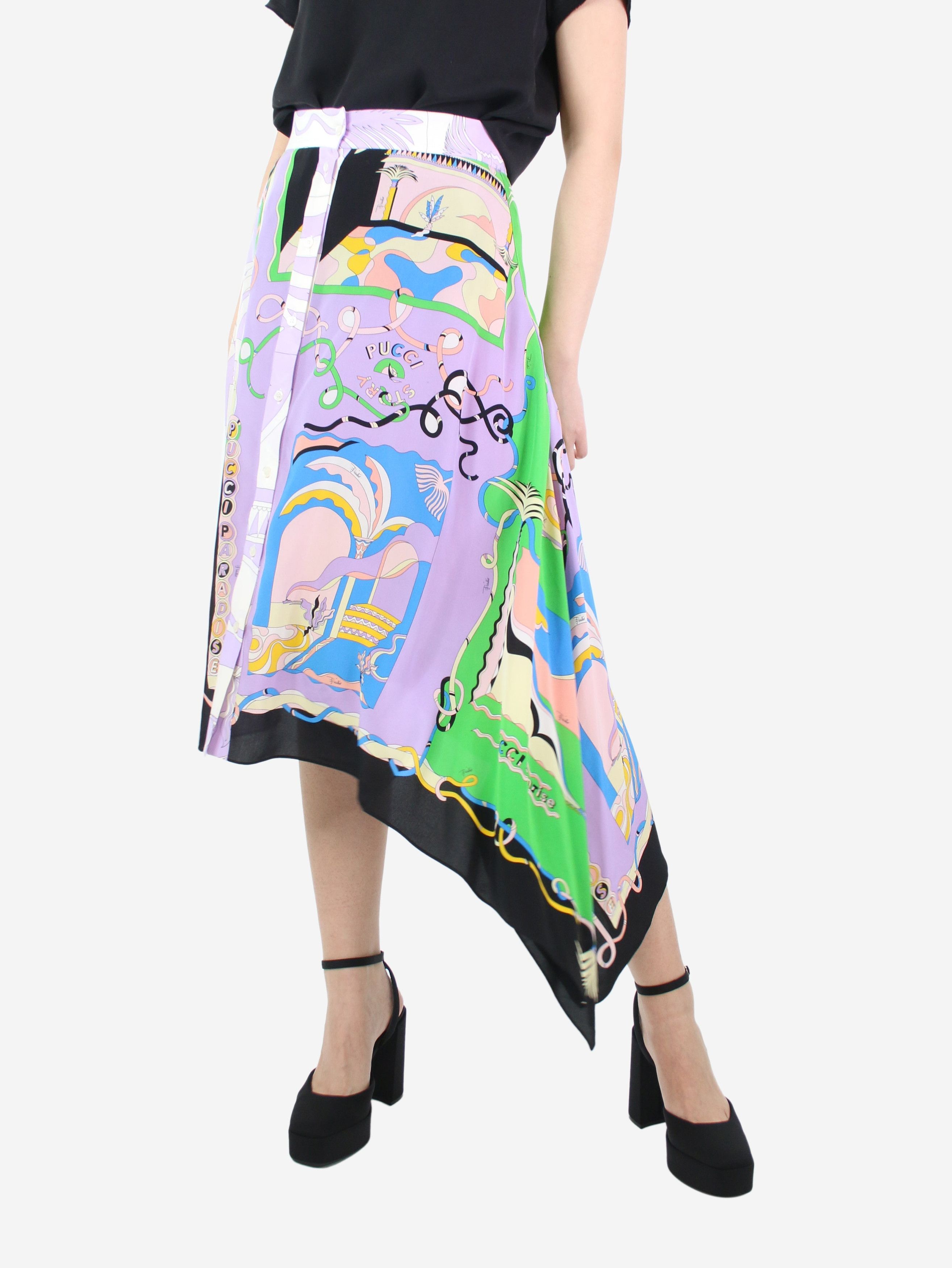 image of Emilio Pucci Multicoloured Printed Button-Down Skirt - Size Uk 10, Women's