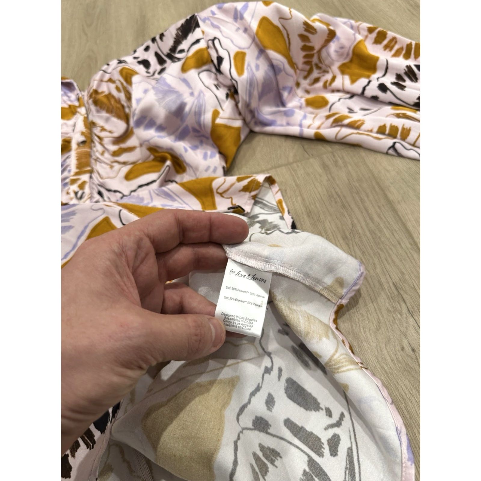 For Love & Lemons For Love & Lemons M Esmeralda Mini Dress Butterfly Ruched Long Sleeve V-Neck Satin Multicolor Floral Dress Short Women M Size M / US 6-8 / IT 42-44 - 6 Thumbnail