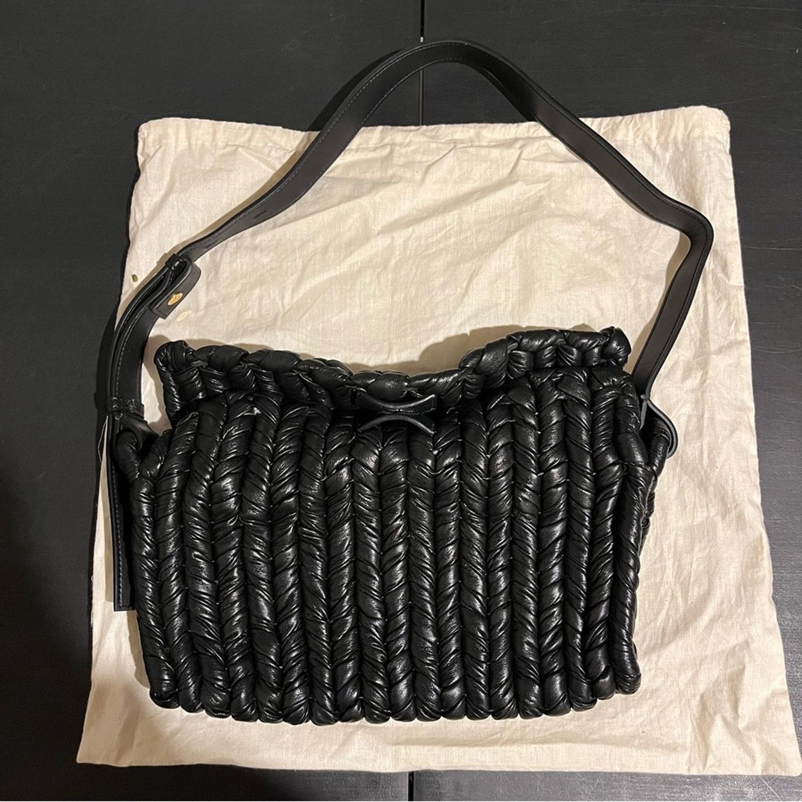 Nanushka Off Black The Busket Faux Leather Shoulder Purse